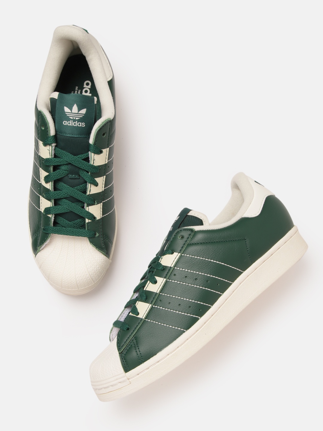 

ADIDAS Originals Men Green Perforated Leather Excluding Trims Superstar Sneakers