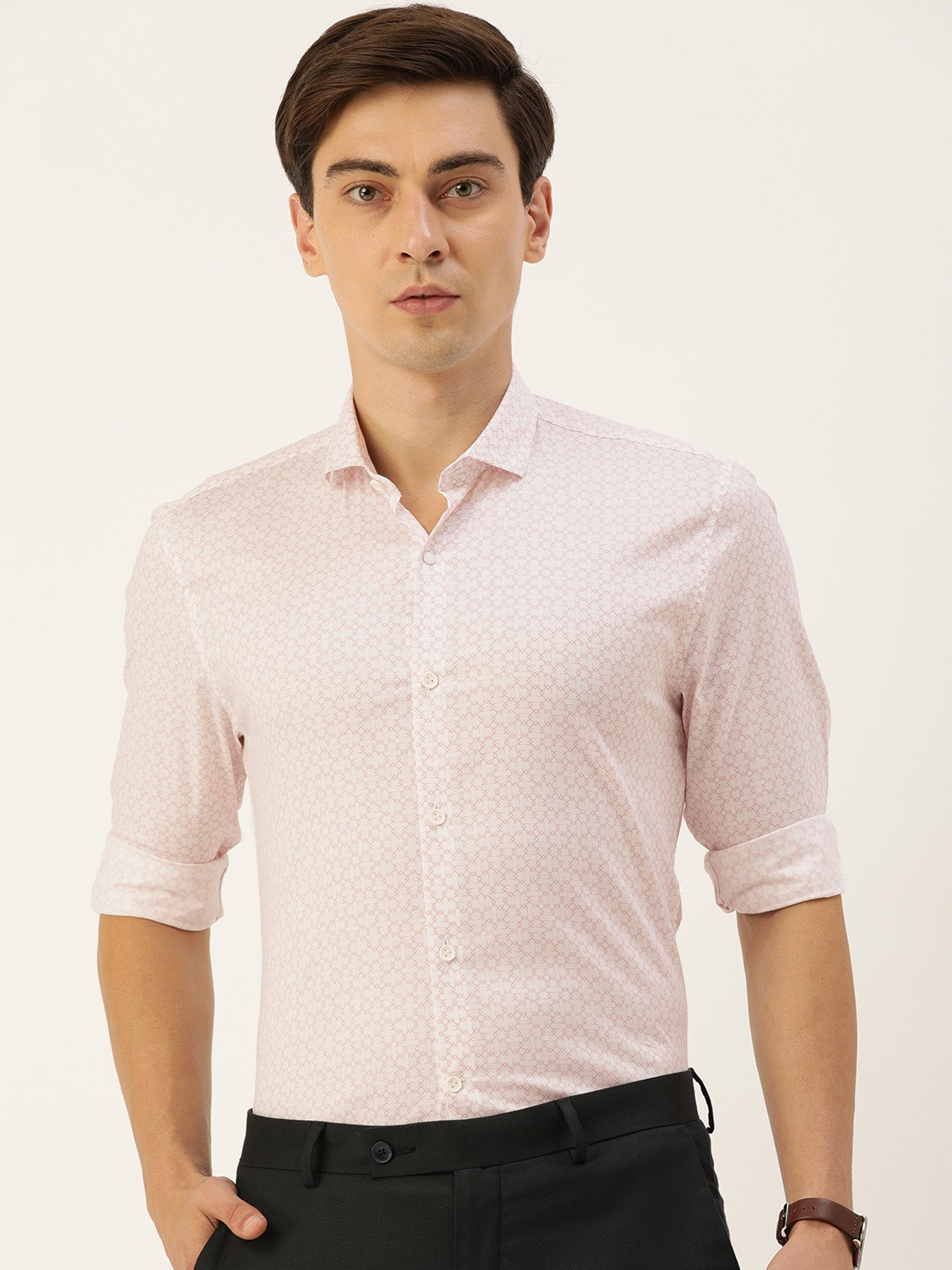 

Peter England Men Pink Tailored Fit Printed Formal Shirt