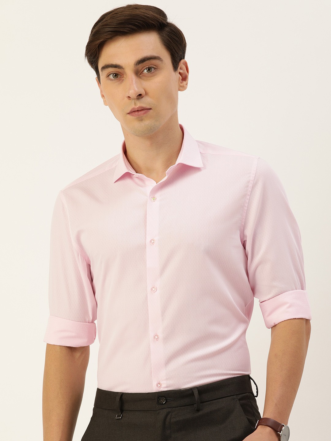 

Peter England Men Pink Self-Design Tailored Fit Formal Shirt