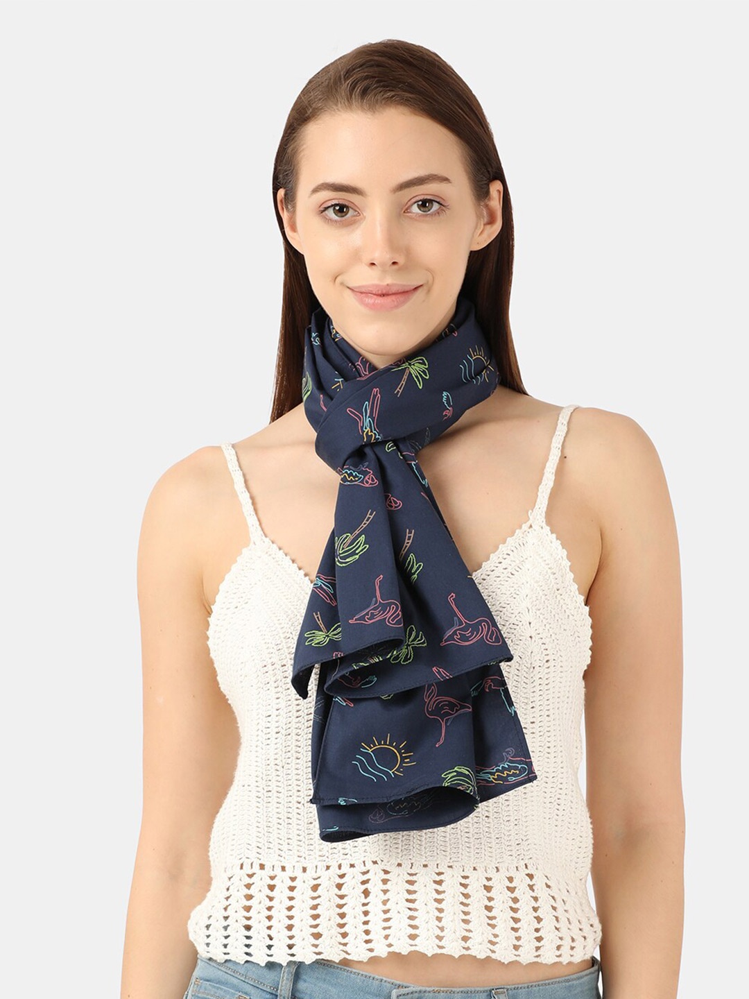 

Llak Jeans Women Navy Blue & Green Printed Stole