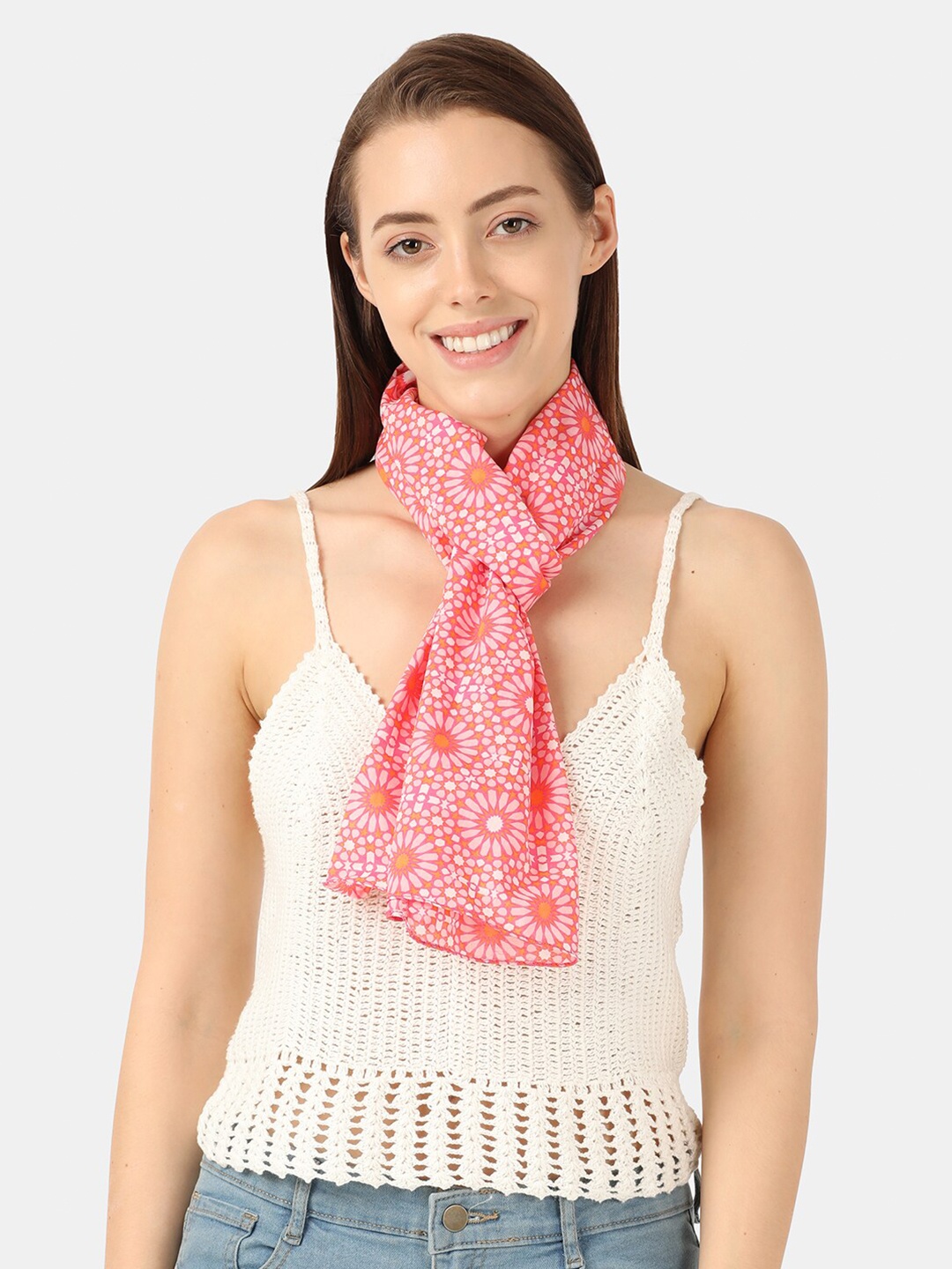 

Llak Jeans Women Pink & White Printed Stole