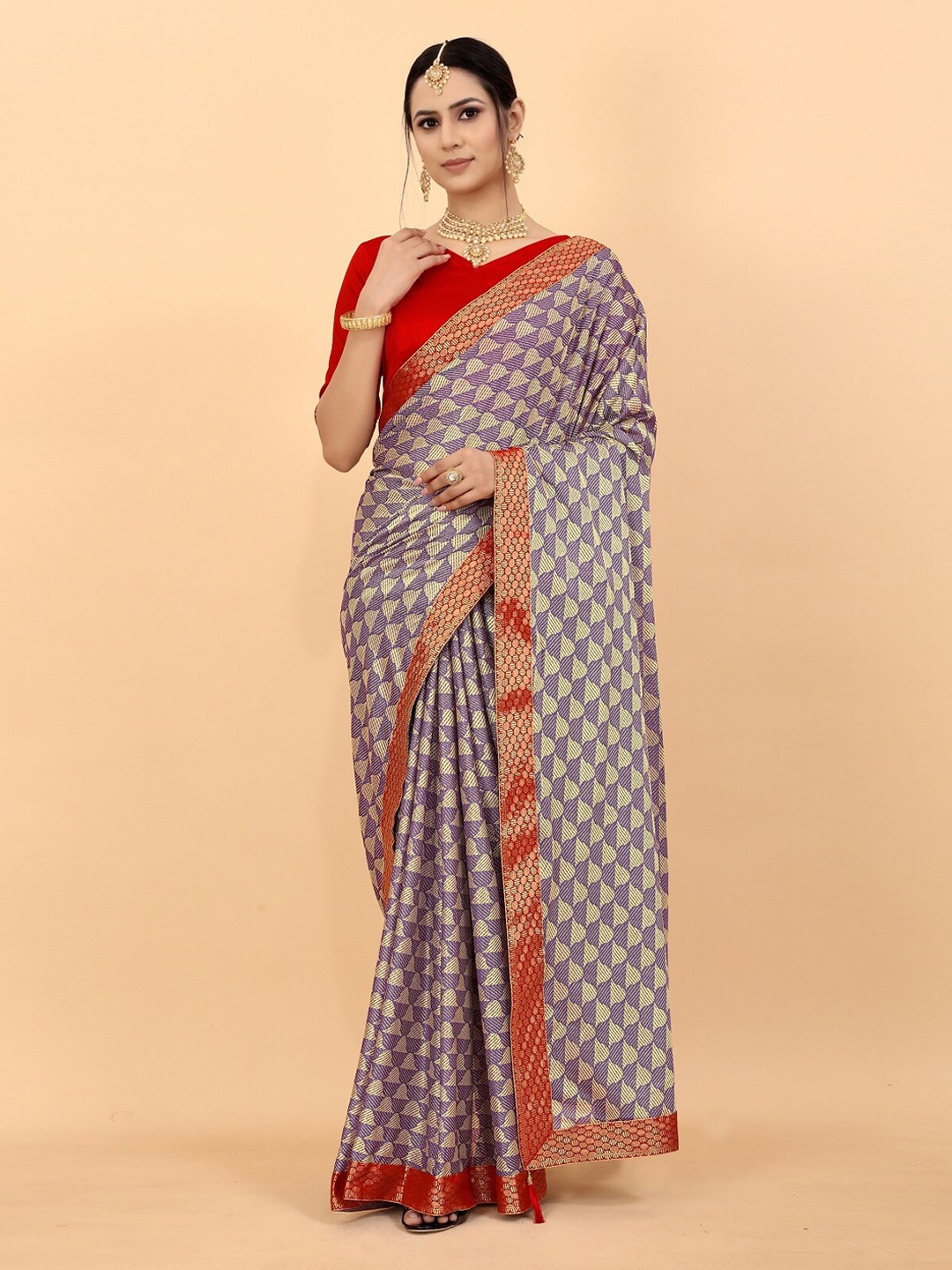 

Fashionuma Purple & Beige Woven Design Lycra Saree