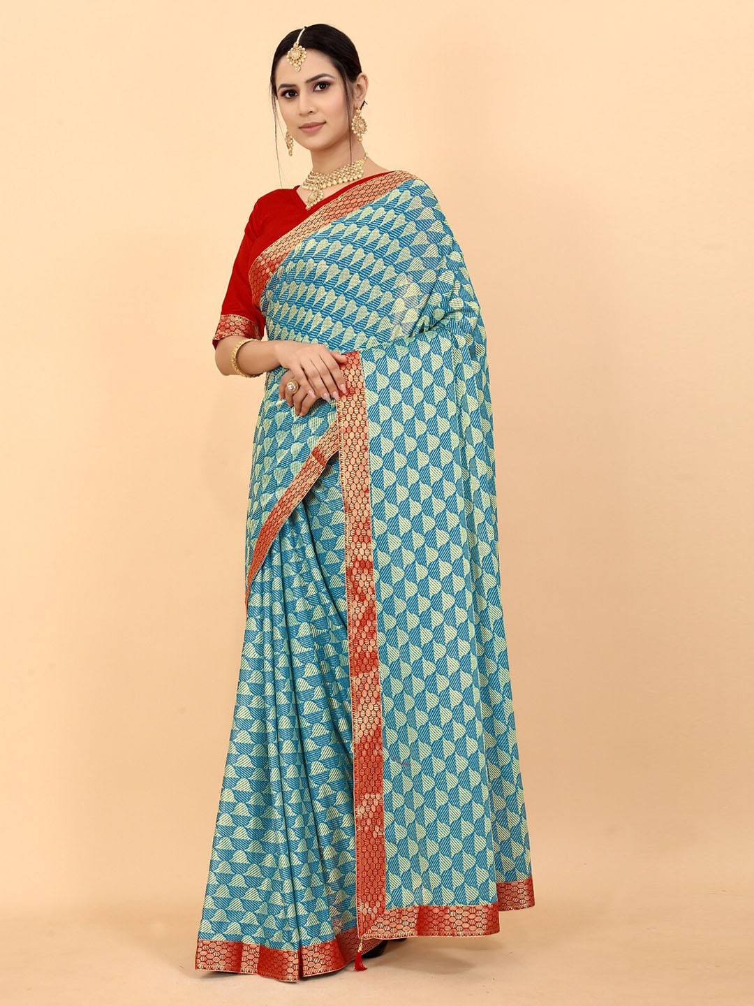 

Fashionuma Blue & Red Ethnic Motifs Saree