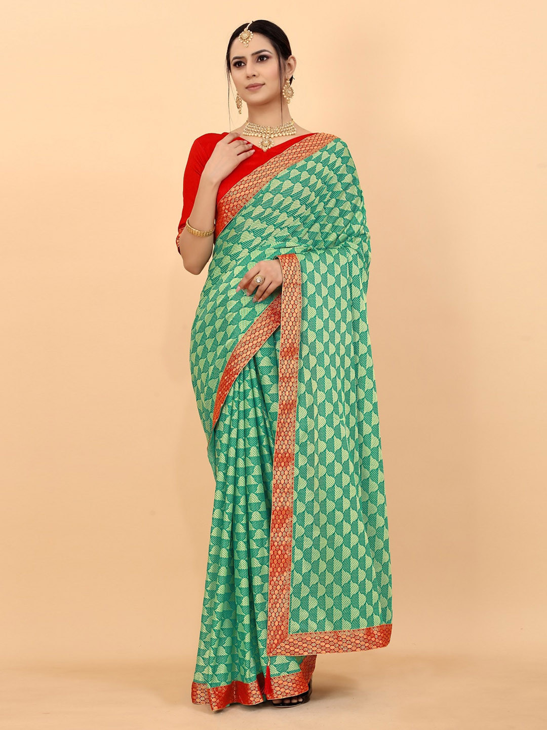 

Fashionuma Green Printed Saree