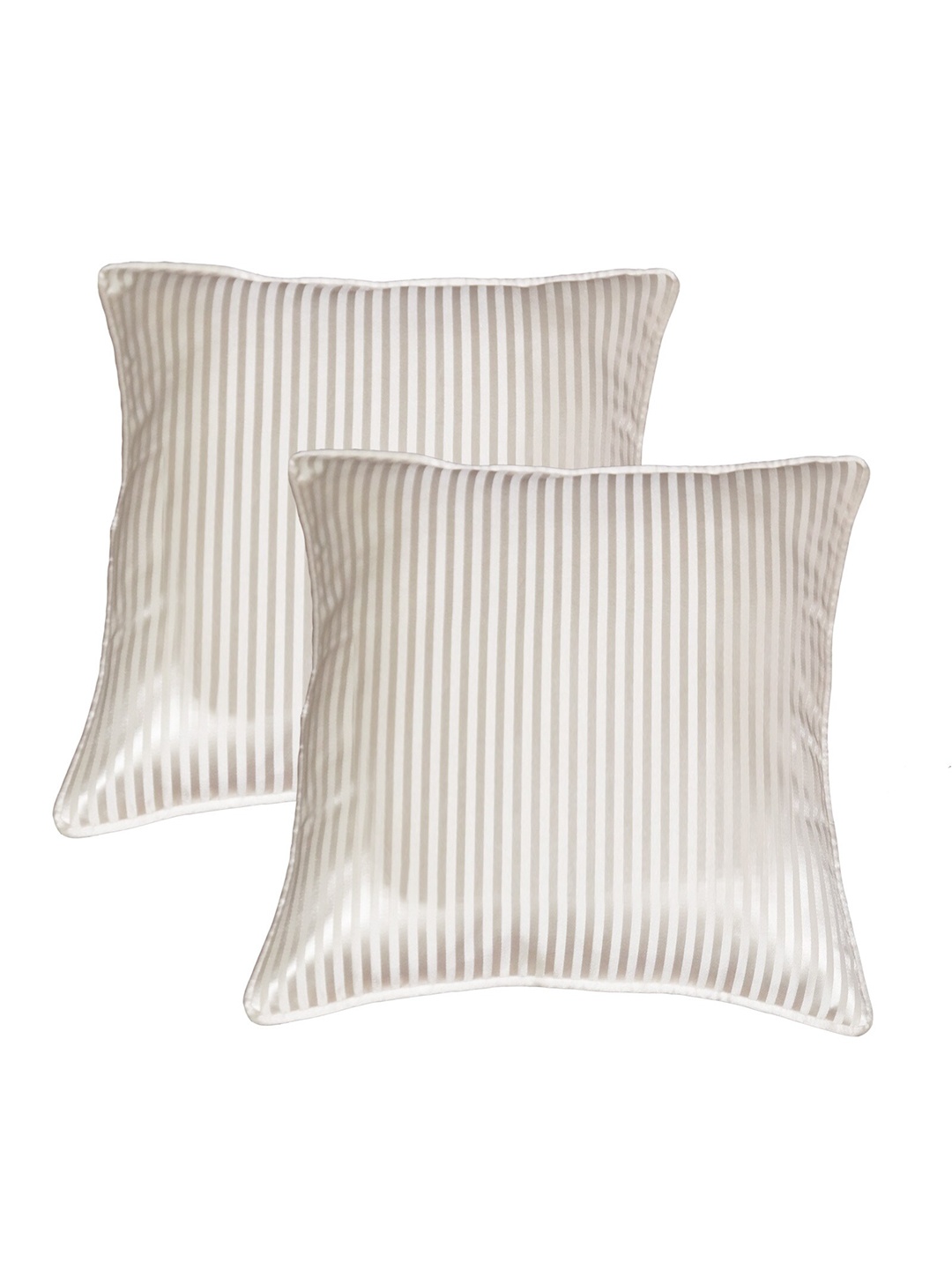 

Lushomes Cream-Coloured Set of 2 Striped Square Cushion Covers