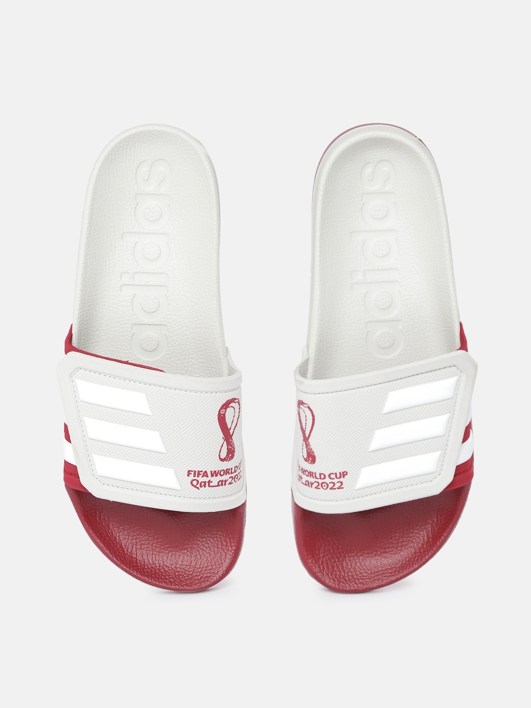 

ADIDAS Unisex Off White & Maroon FIFA WC 2022 Print Adilette TND Sliders