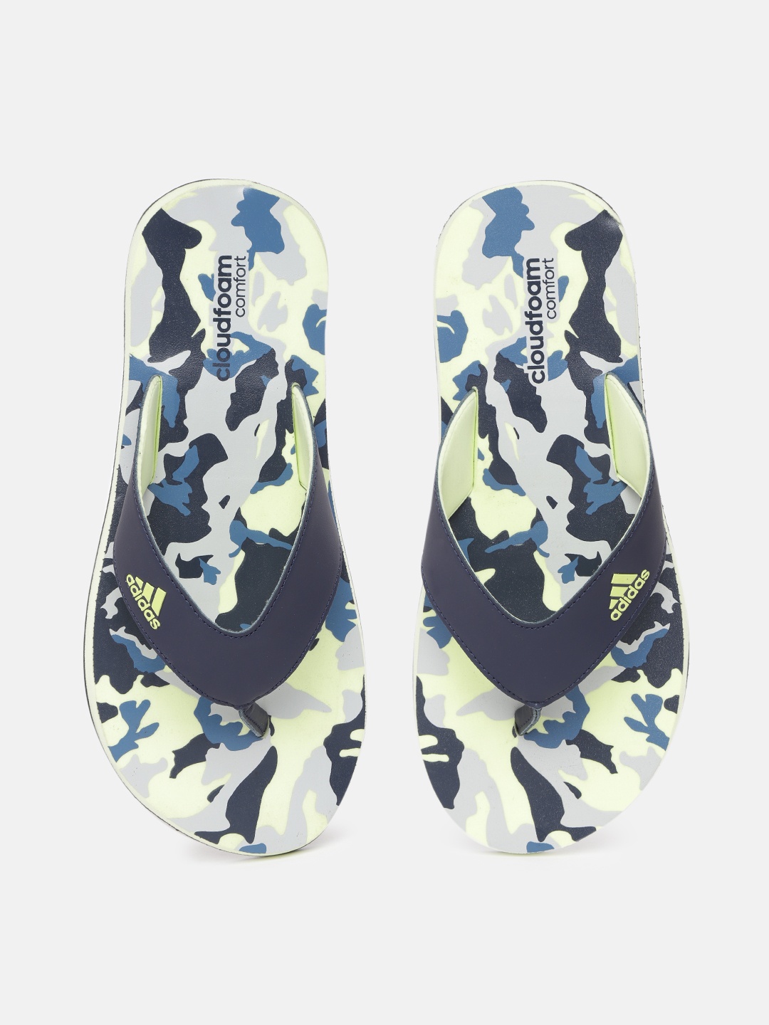 

ADIDAS Men Black & Lime Green Brand Logo Print Thong Flip-Flops