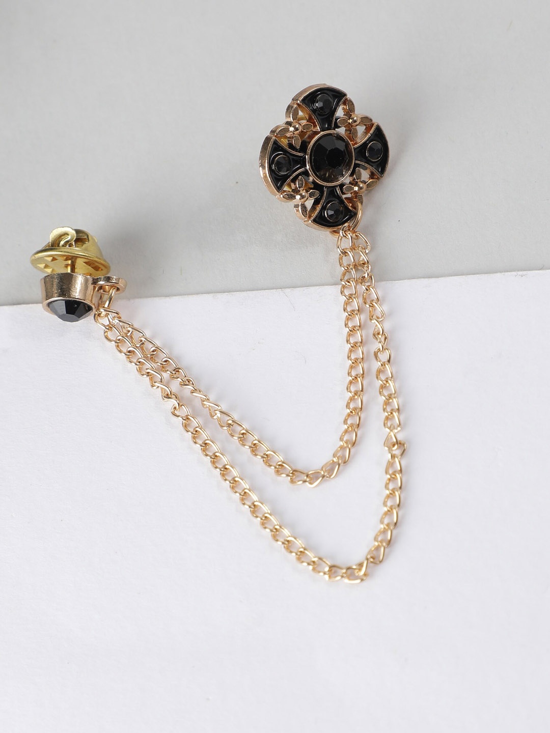 

Alvaro Castagnino Men Gold-Toned Black Stone Studded Brooch