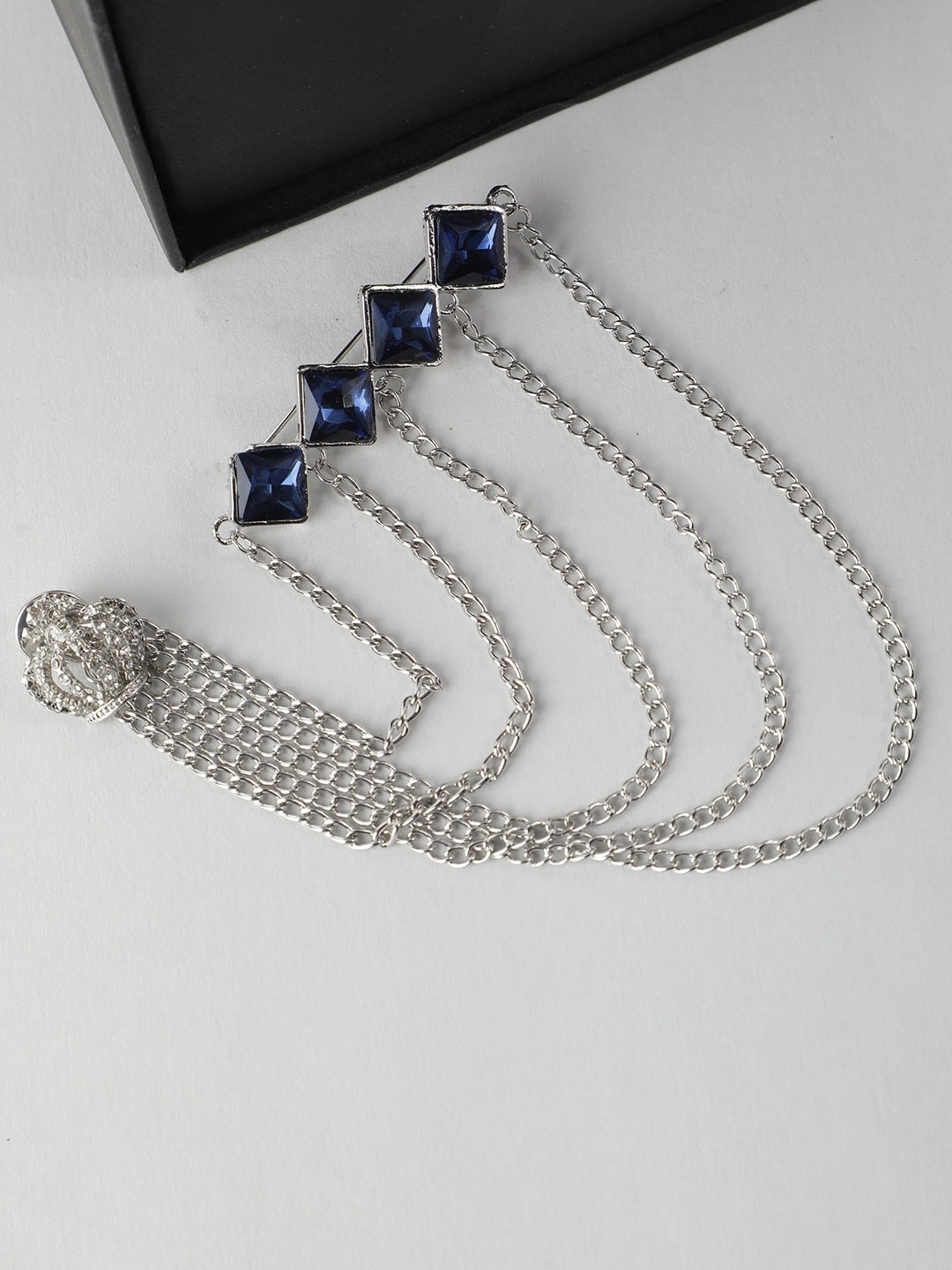 

Alvaro Castagnino Men Silver-Toned Blue Stone Studded Brooch