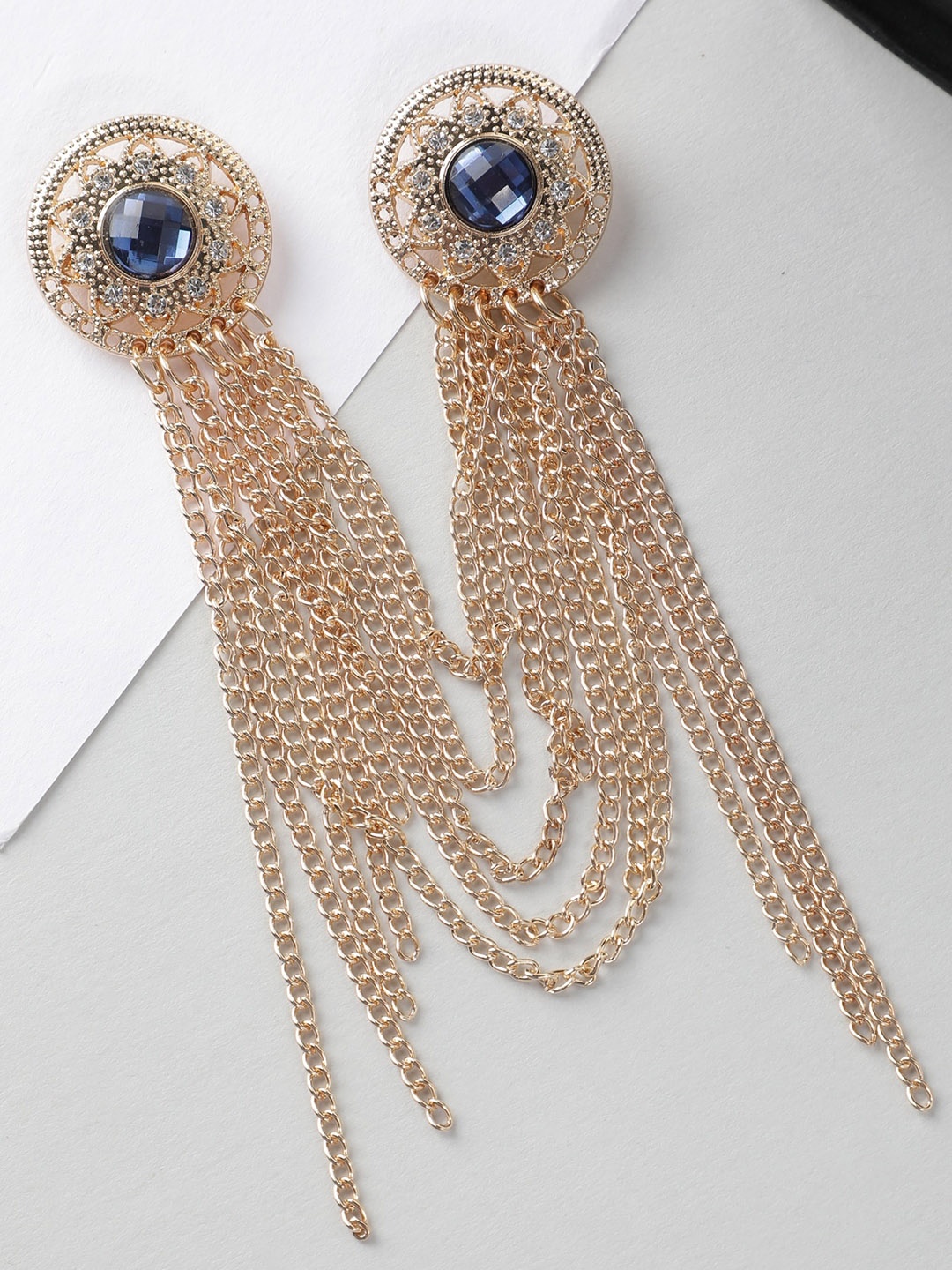 

lvaro Castagnino Men Gold-Toned Blue & White Stone Studded Embellished Brooch