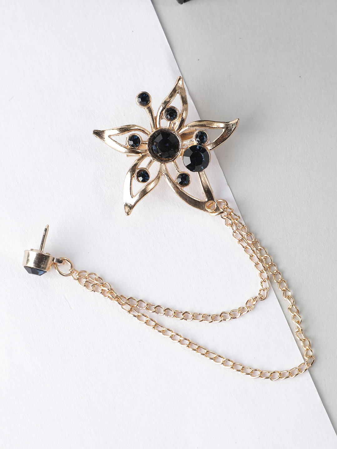 

Alvaro Castagnino Men Gold-Toned & Navy-Blue Embellished Metal Brooch