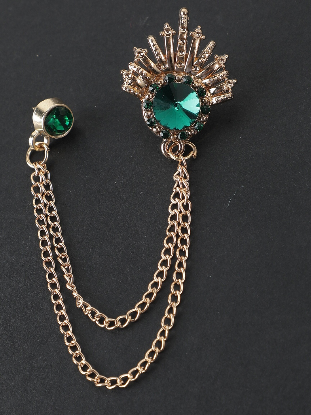 

Alvaro Castagnino Men Gold-Toned Green Stone Studded Brooch