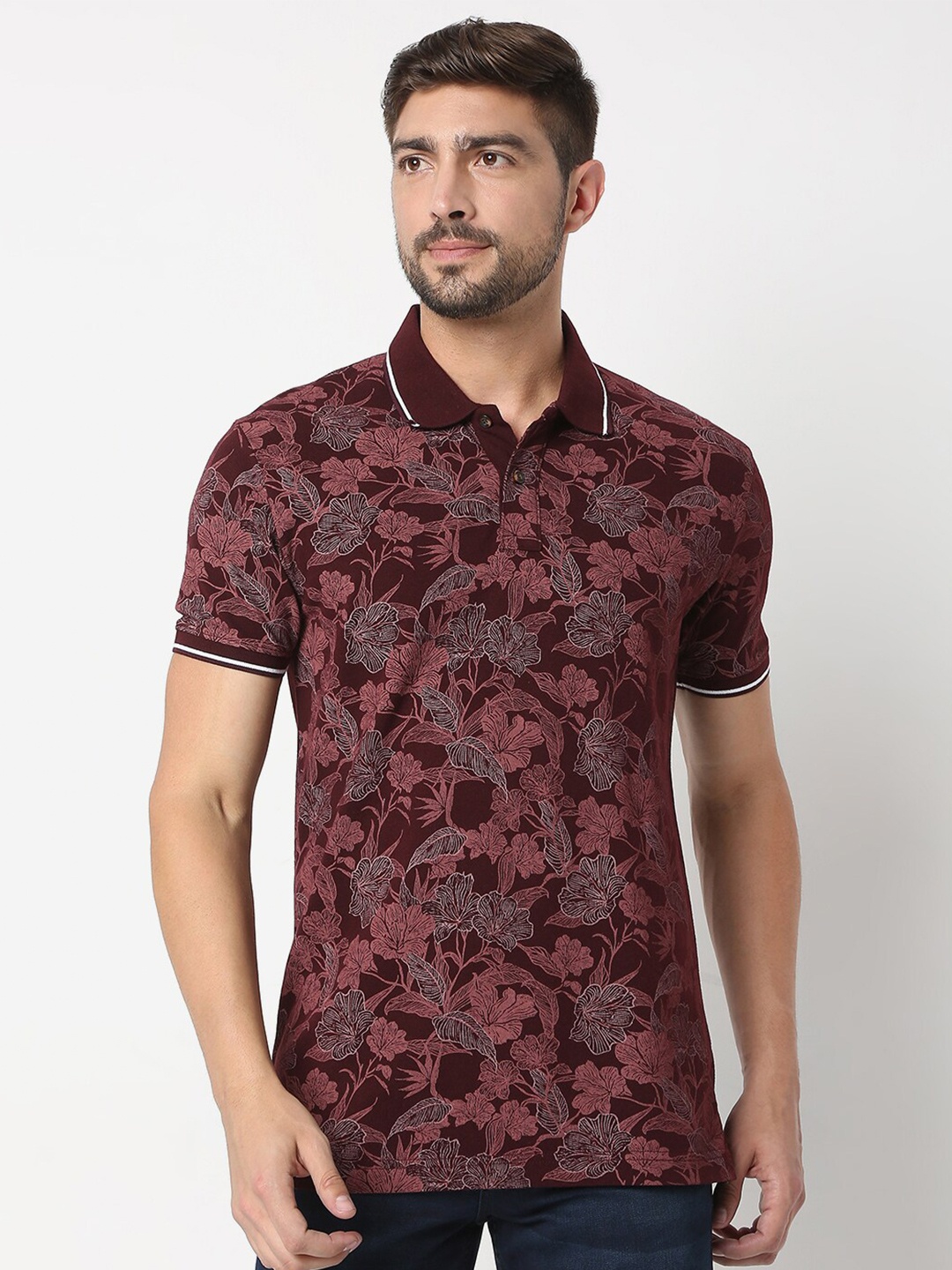 

Mufti Men Olive Green Printed Polo Collar Slim Fit T-shirt
