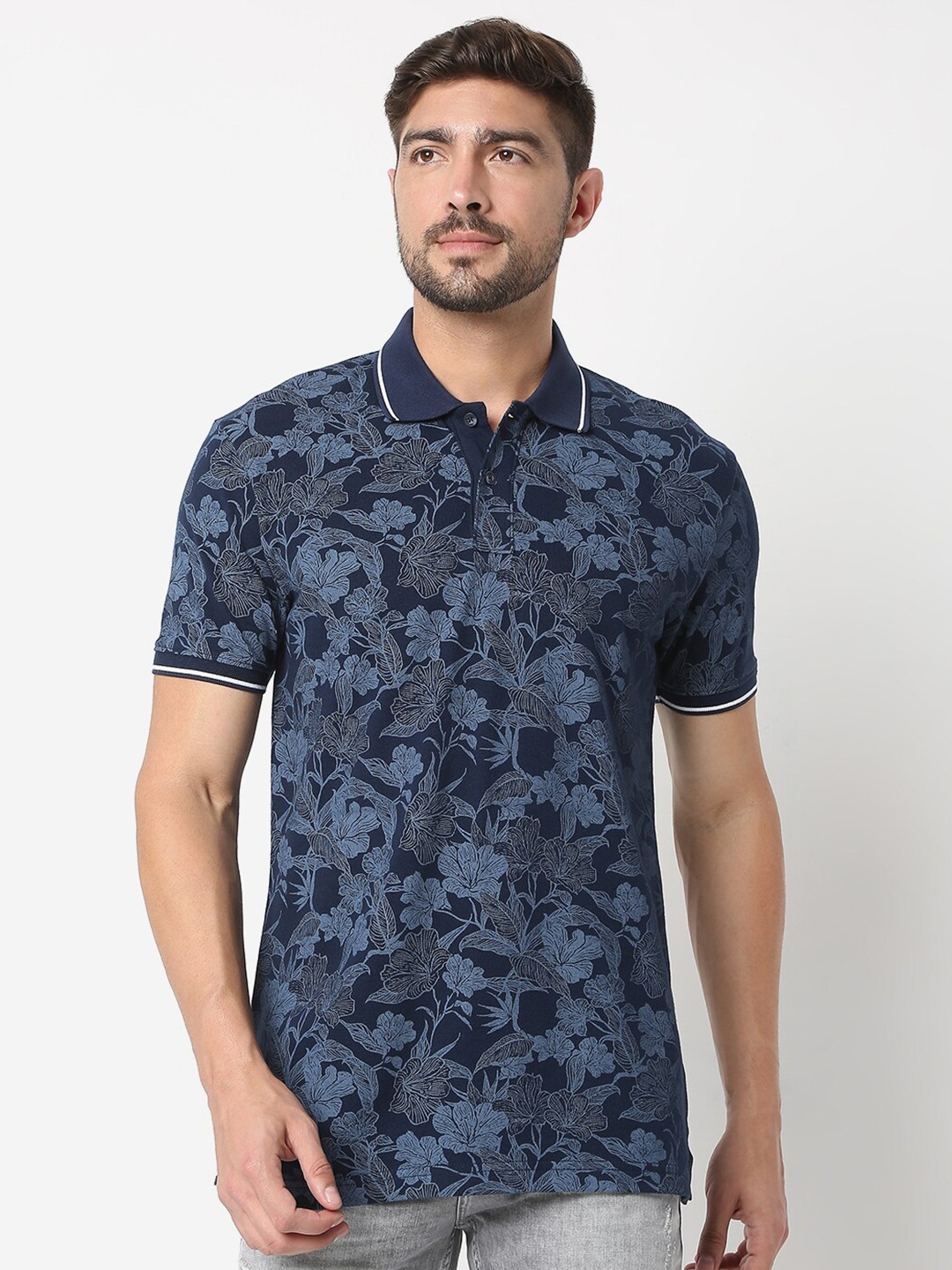 

Mufti Men Black Printed Polo Collar Slim Fit T-shirt