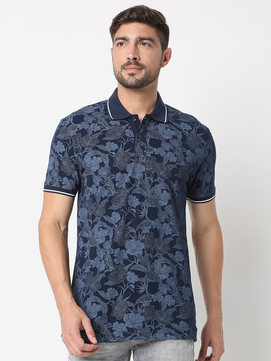 

Mufti Men Black Printed Polo Collar Slim Fit T-shirt