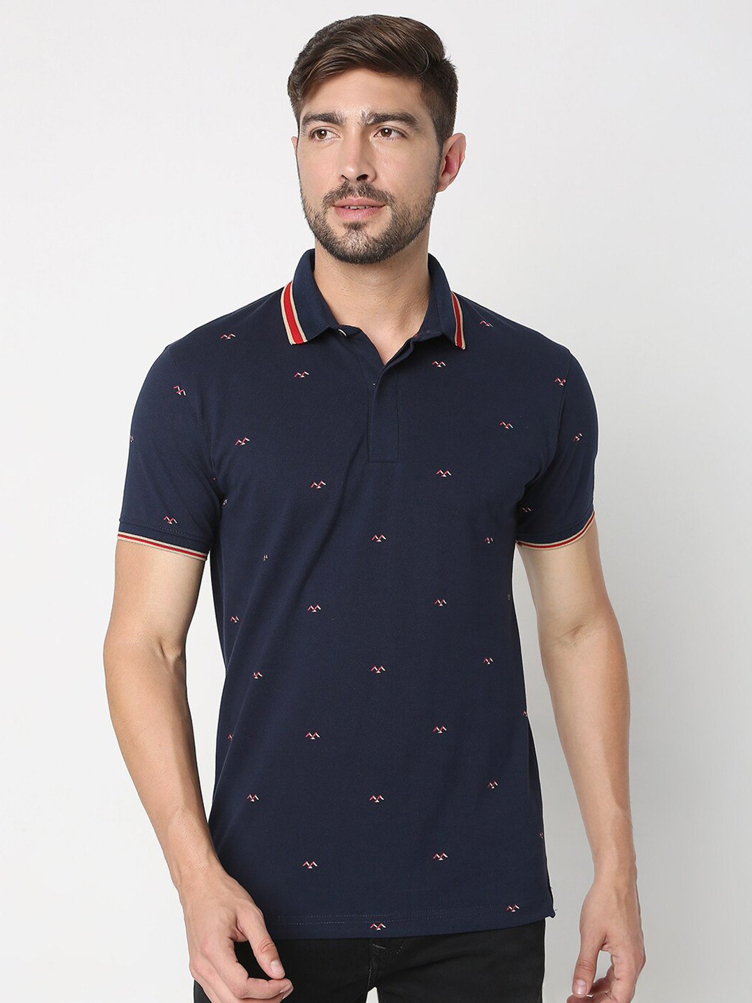 

Mufti Men Navy Blue Polo Collar Slim Fit T-shirt