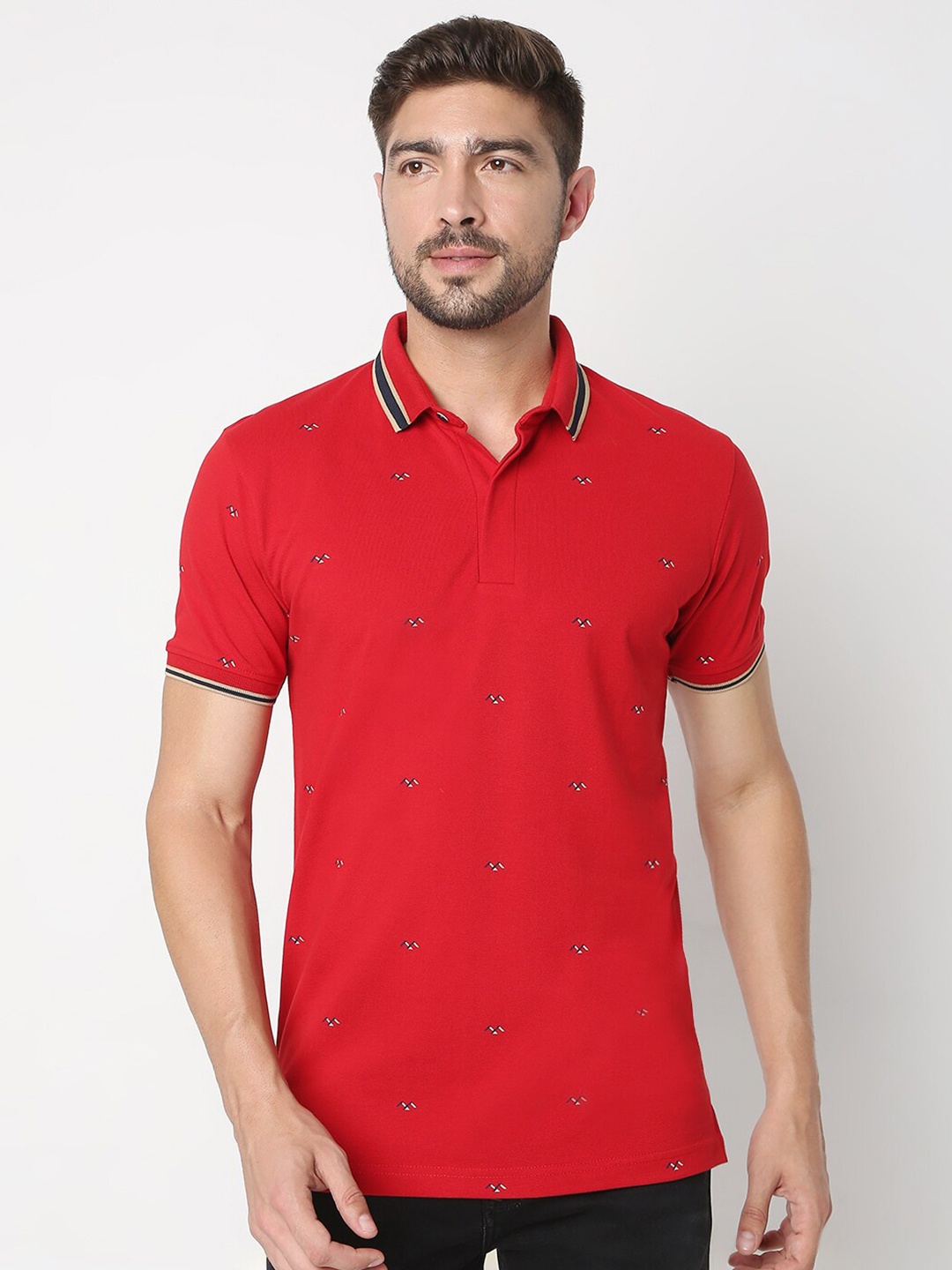

Mufti Men Red Polo Collar Slim Fit T-shirt