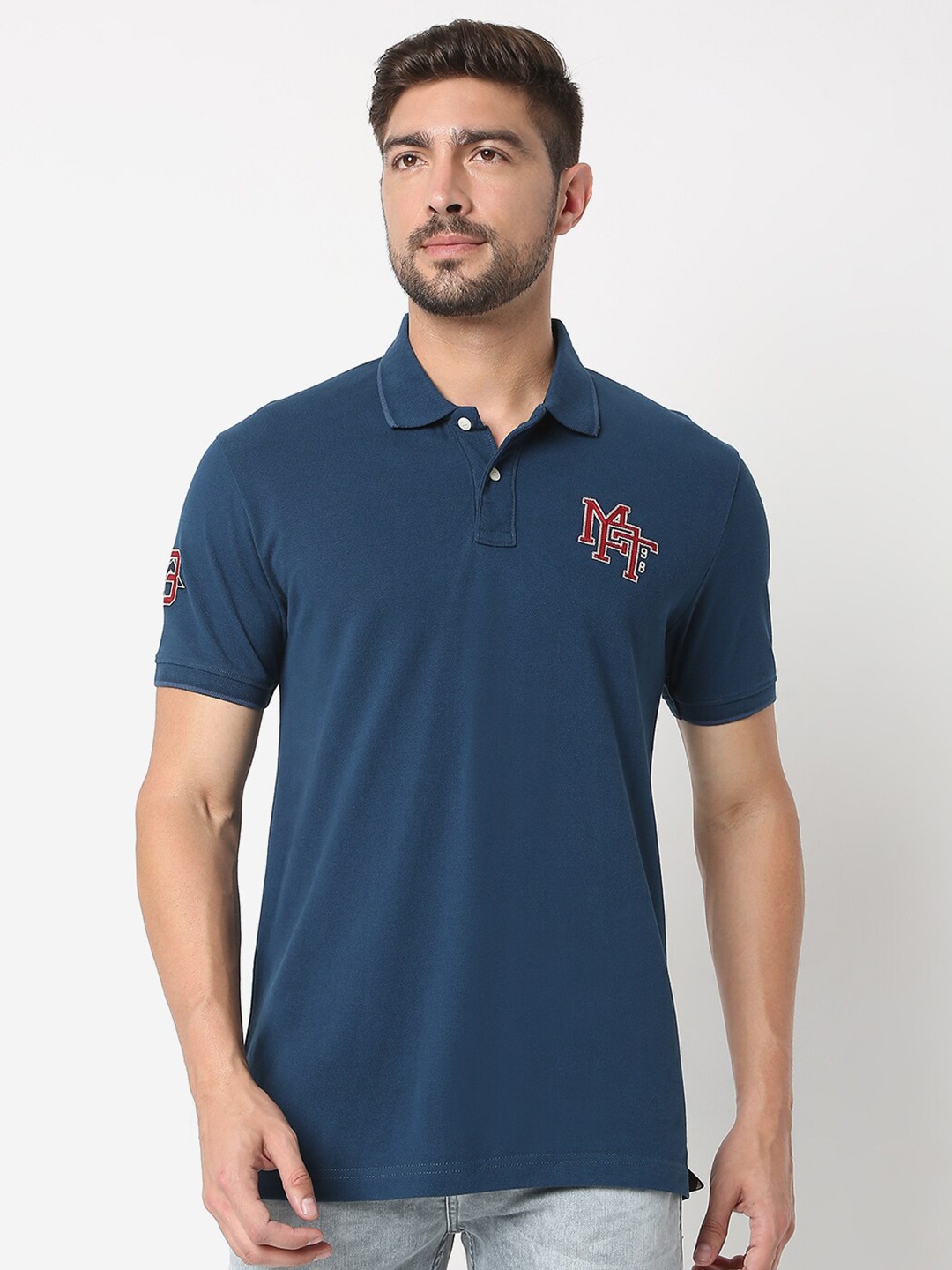 

Mufti Men Black Polo Collar Applique Slim Fit T-shirt