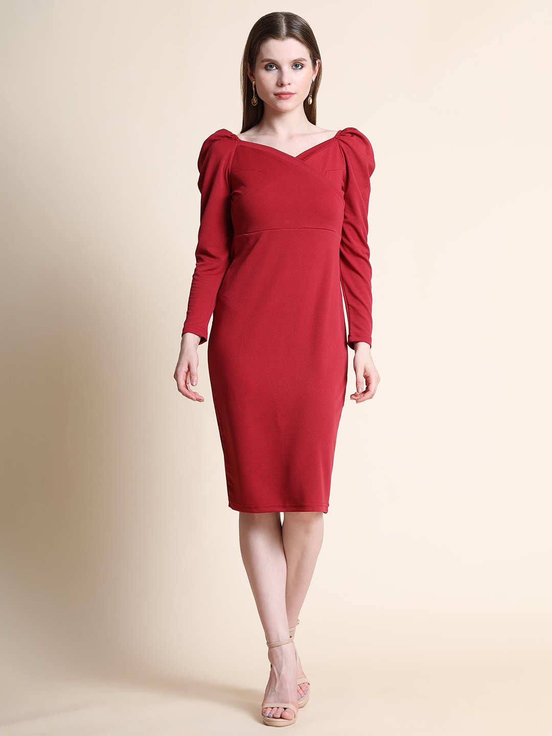 

Velmita Maroon Sheath Dress
