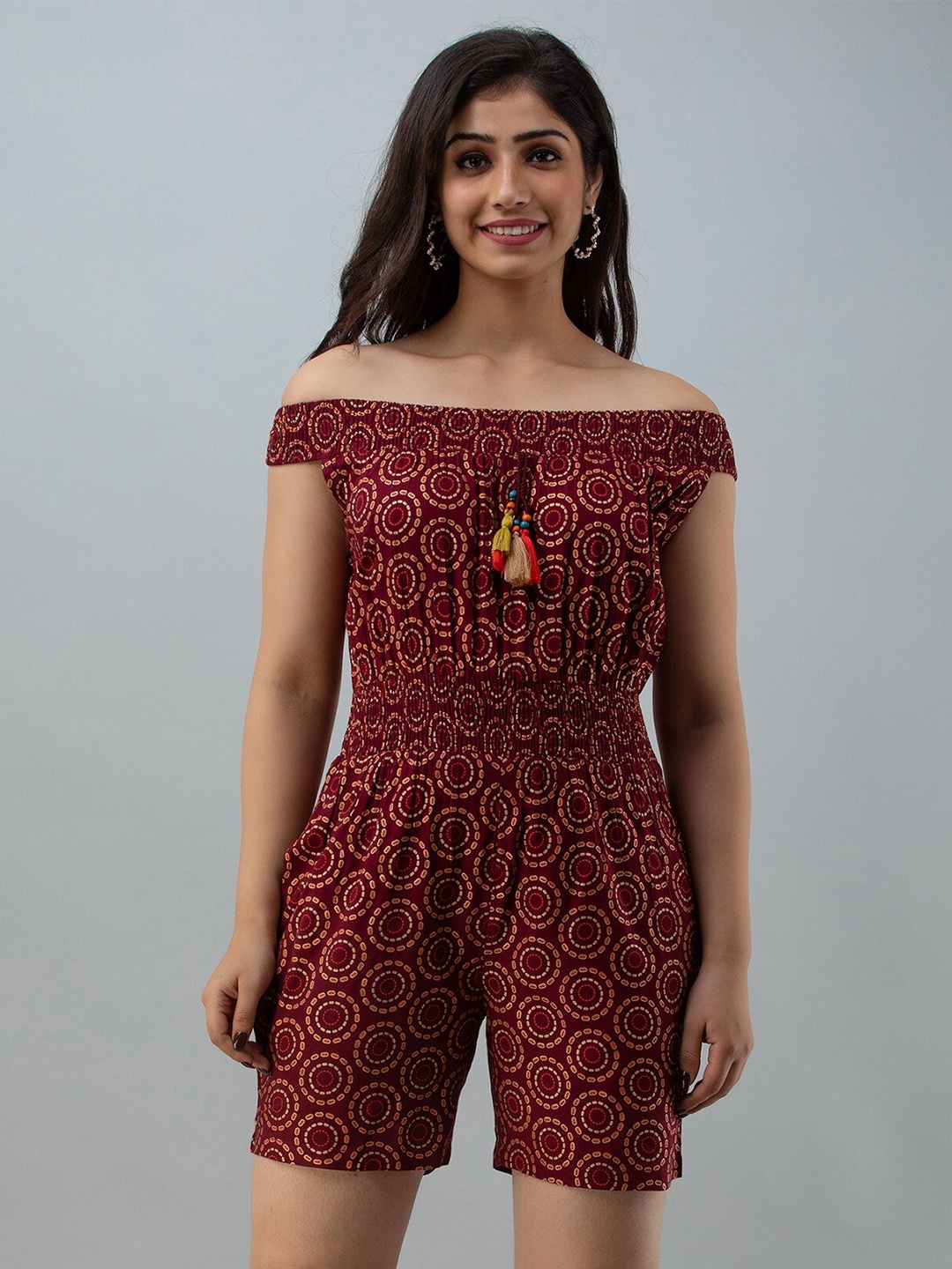 

CKM Maroon & Orange Printed Jumpsuit