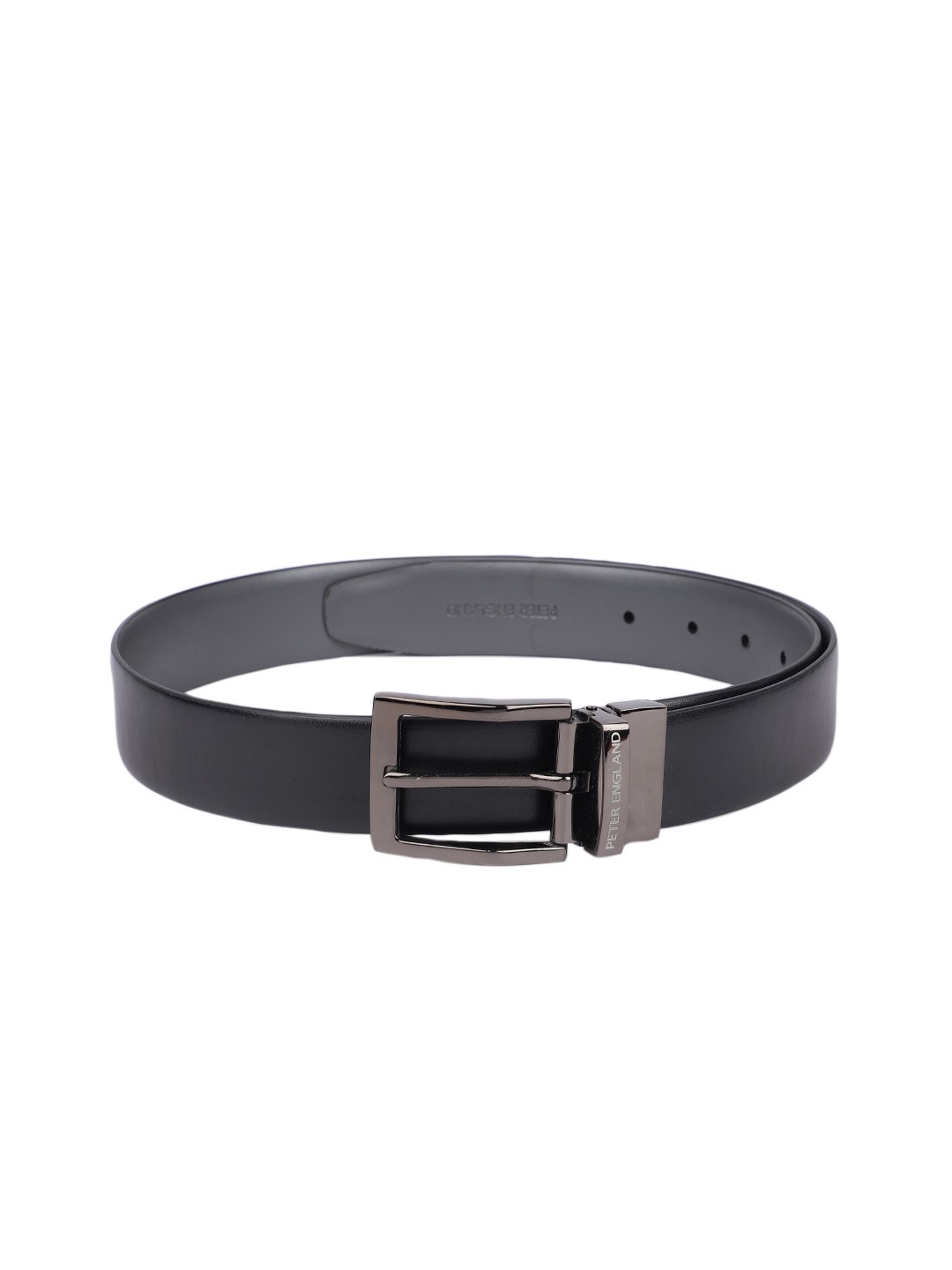 

Peter England Men Black & Grey Reversible Leather Belt