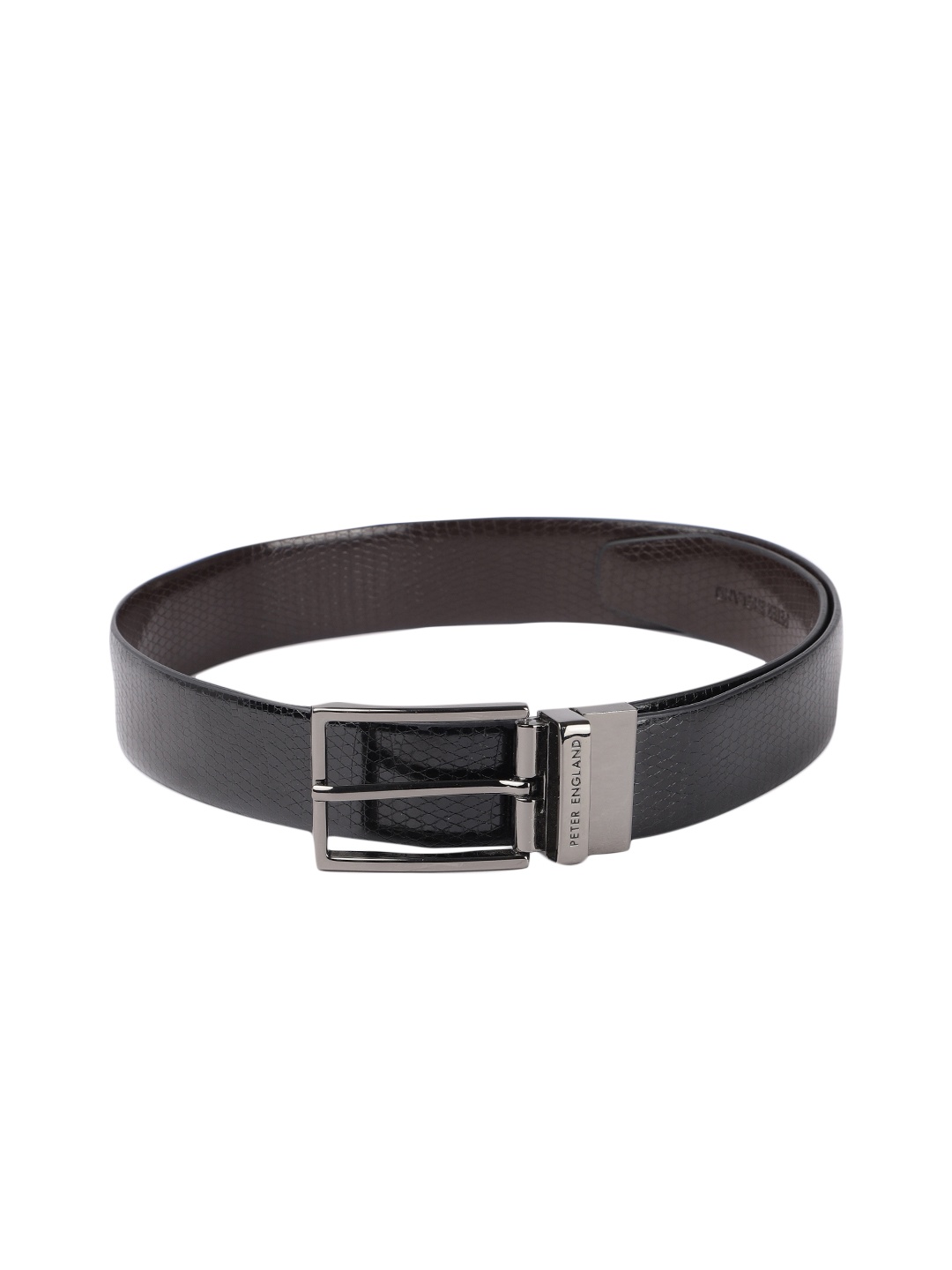 

Peter England Men Black & Brown Textured Reversible Leather Belt