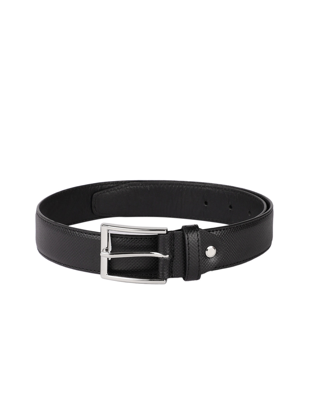 

Peter England Men Black Textured Leather Belt