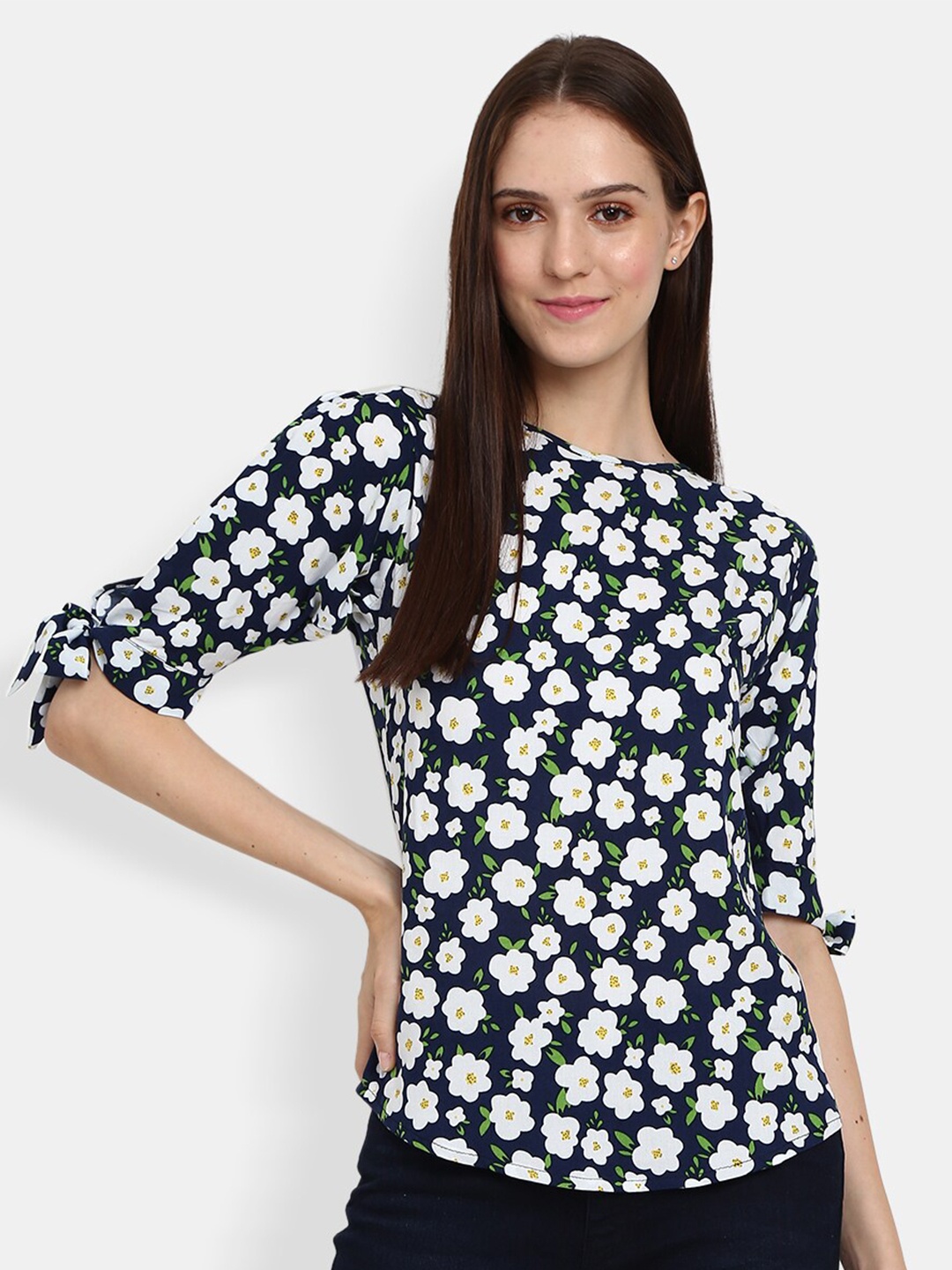 

V-Mart Navy Blue Floral Print Top