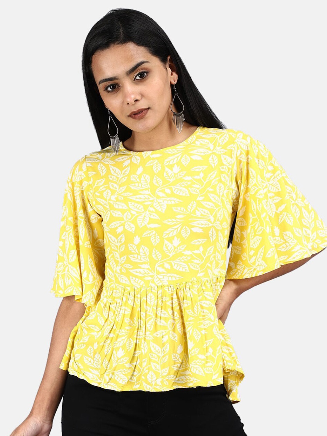 

V-Mart Yellow Floral Print Peplum Top