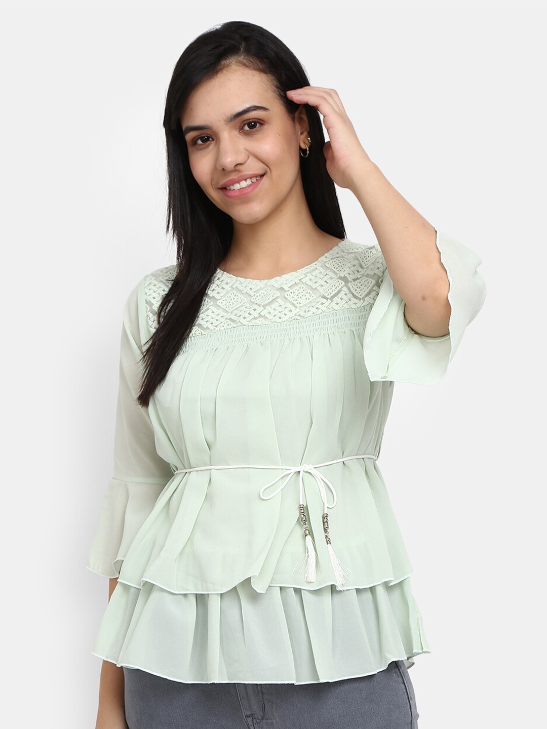 

V-Mart Green Cinched Waist Top