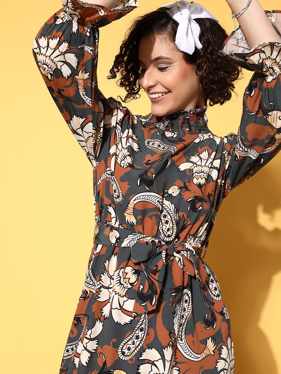 

plusS Women Attractive Charcoal Ethnic Motifs Vacay Attire