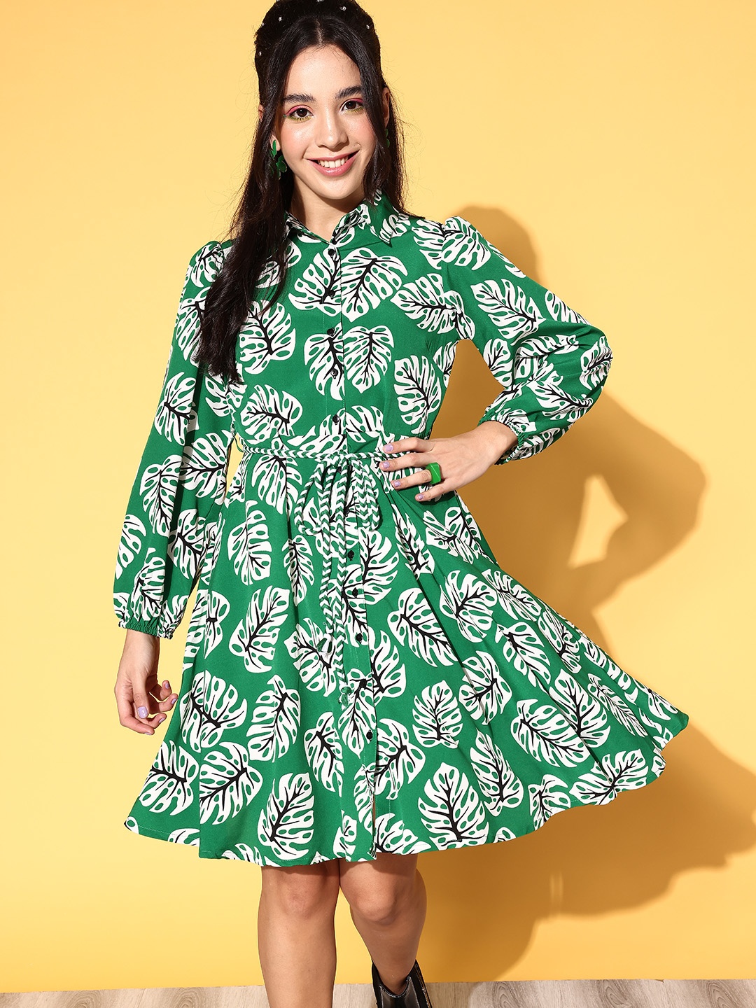 

plusS Women Green Floral Retro Optimism Dress