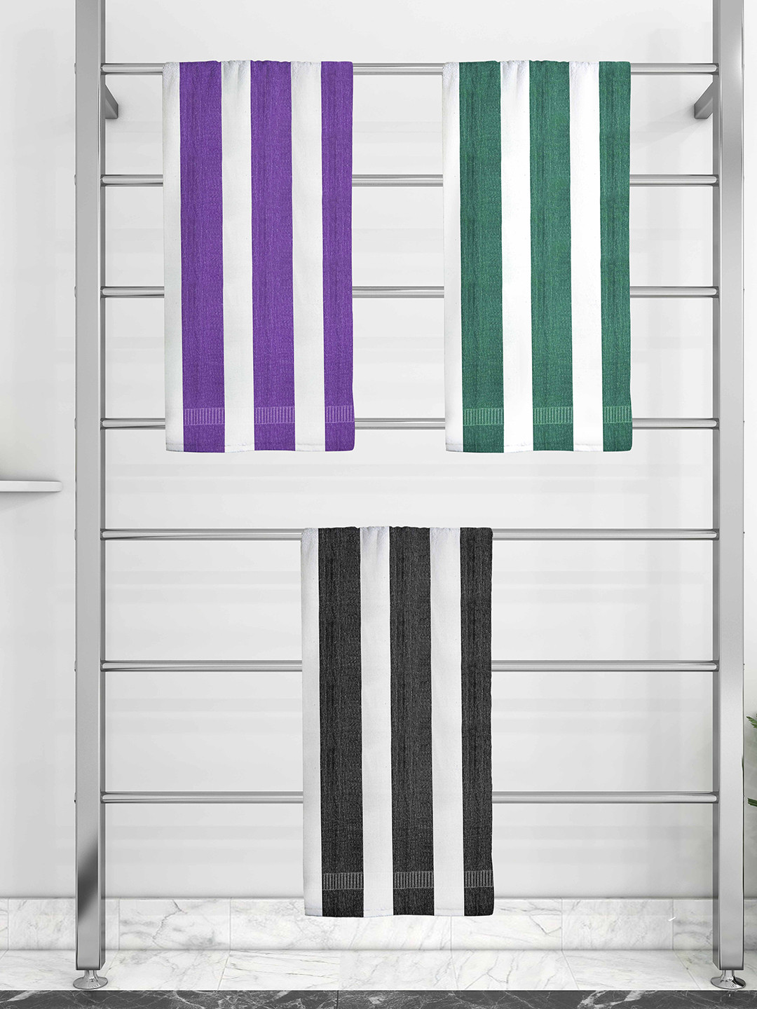 

Athom Trendz Set Of 3 Striped 210 GSM Cotton Bath Towels, Multi