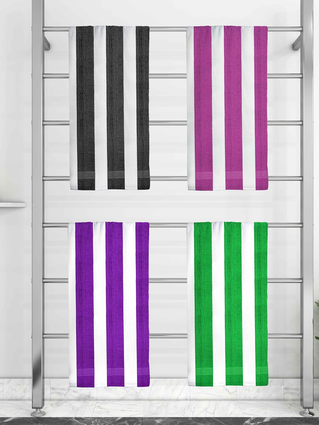 

Athom Trendz Set Of 4 Striped 210 GSM Pure Cotton Bath Towels, White