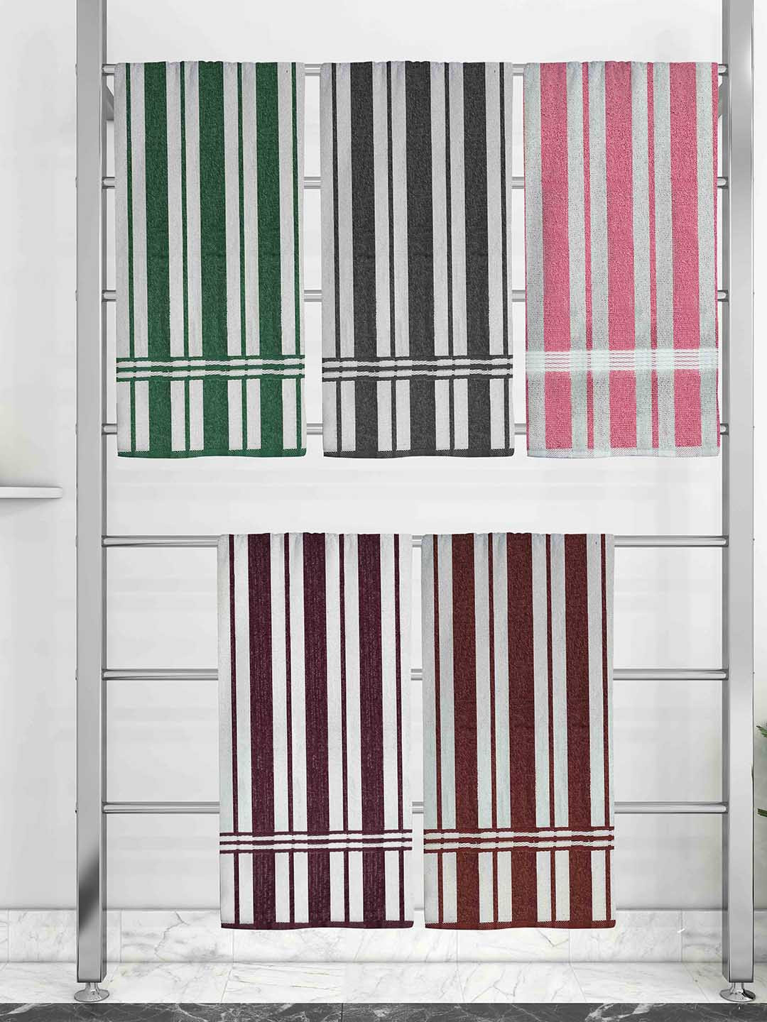 

Athom Trendz Set Of Striped 210 GSM Pure Cotton Bath Towels, Multi