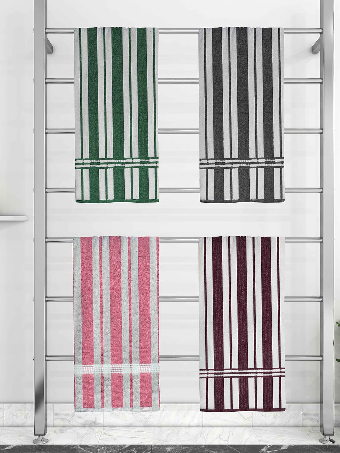

Athom Trendz Set Of 3 Striped 210 GSM Pure Cotton Bath Towels, Multi