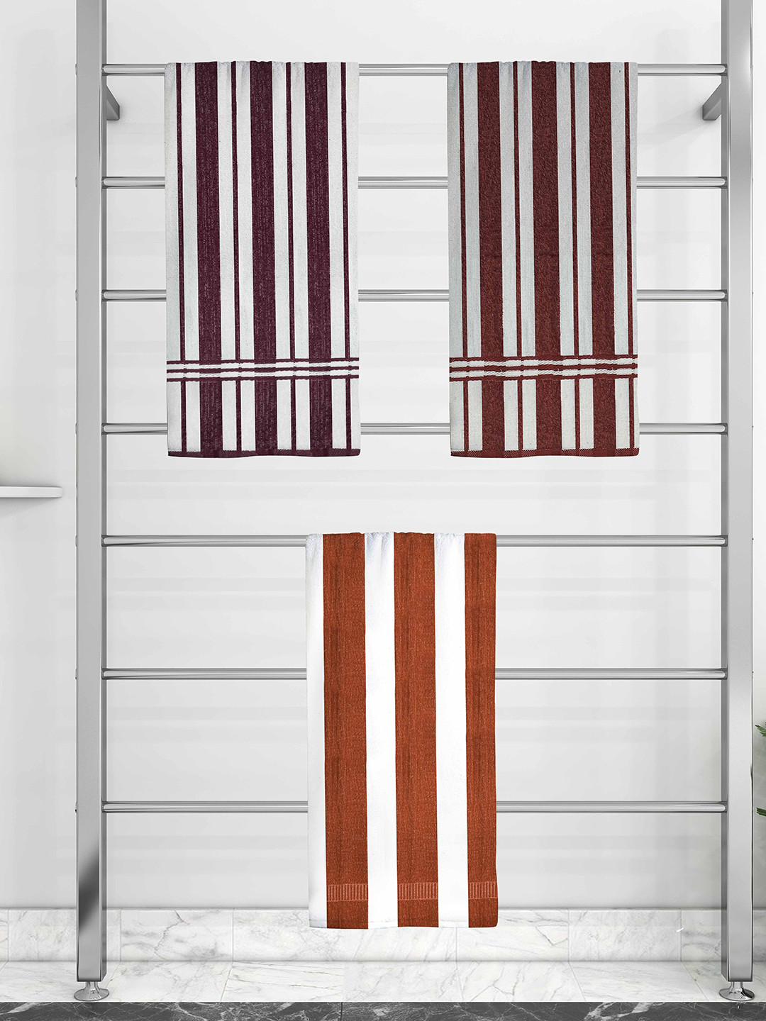 

Athom Trendz Set Of 3 Striped 210 GSM Pure Cotton Bath Towels, White