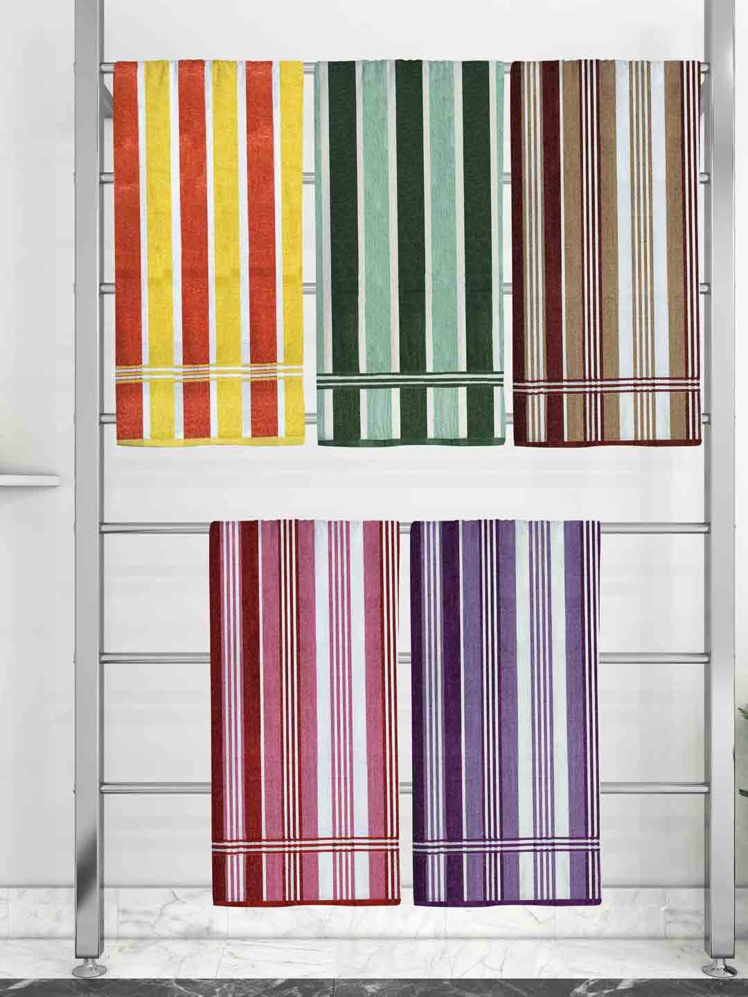 

Athom Trendz Set Of 5 Striped 210 GSM Cotton Bath Towels, Green