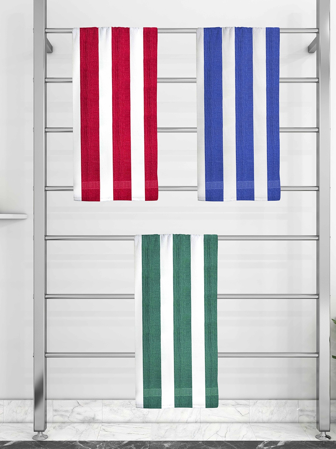 

Athom Trendz Set Of 3 Striped 210 GSM Pure Cotton Bath Towels, White