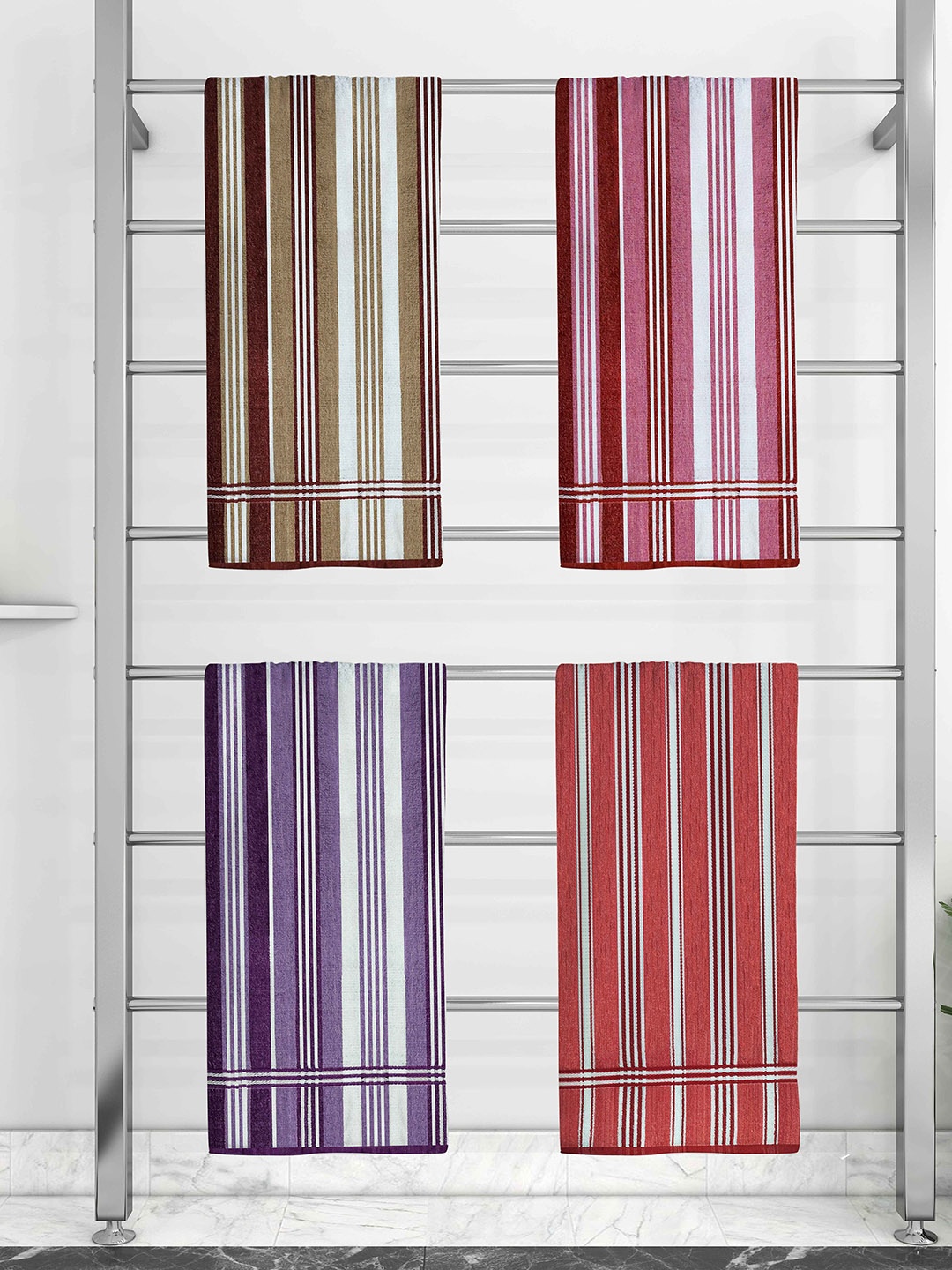 

Athom Trendz Set Of 4 Striped Pure Cotton 210 GSM Bath Towel, White