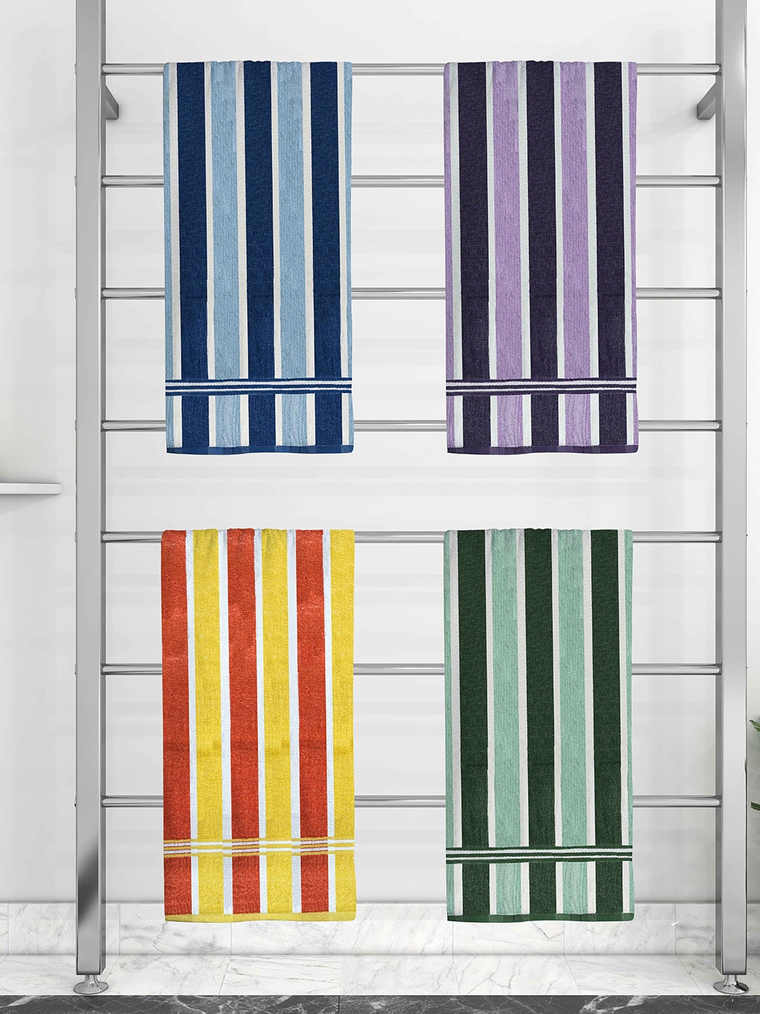 

Athom Trendz Set Of 4 Striped 210 GSM Cotton Bath Towels, Green
