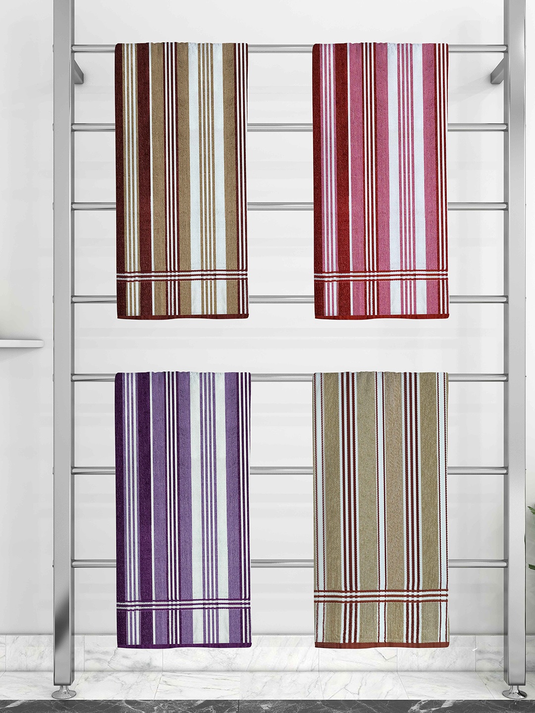 

Athom Trendz Set Of 4 Striped Pure Cotton 210 GSM Bath Towel, White