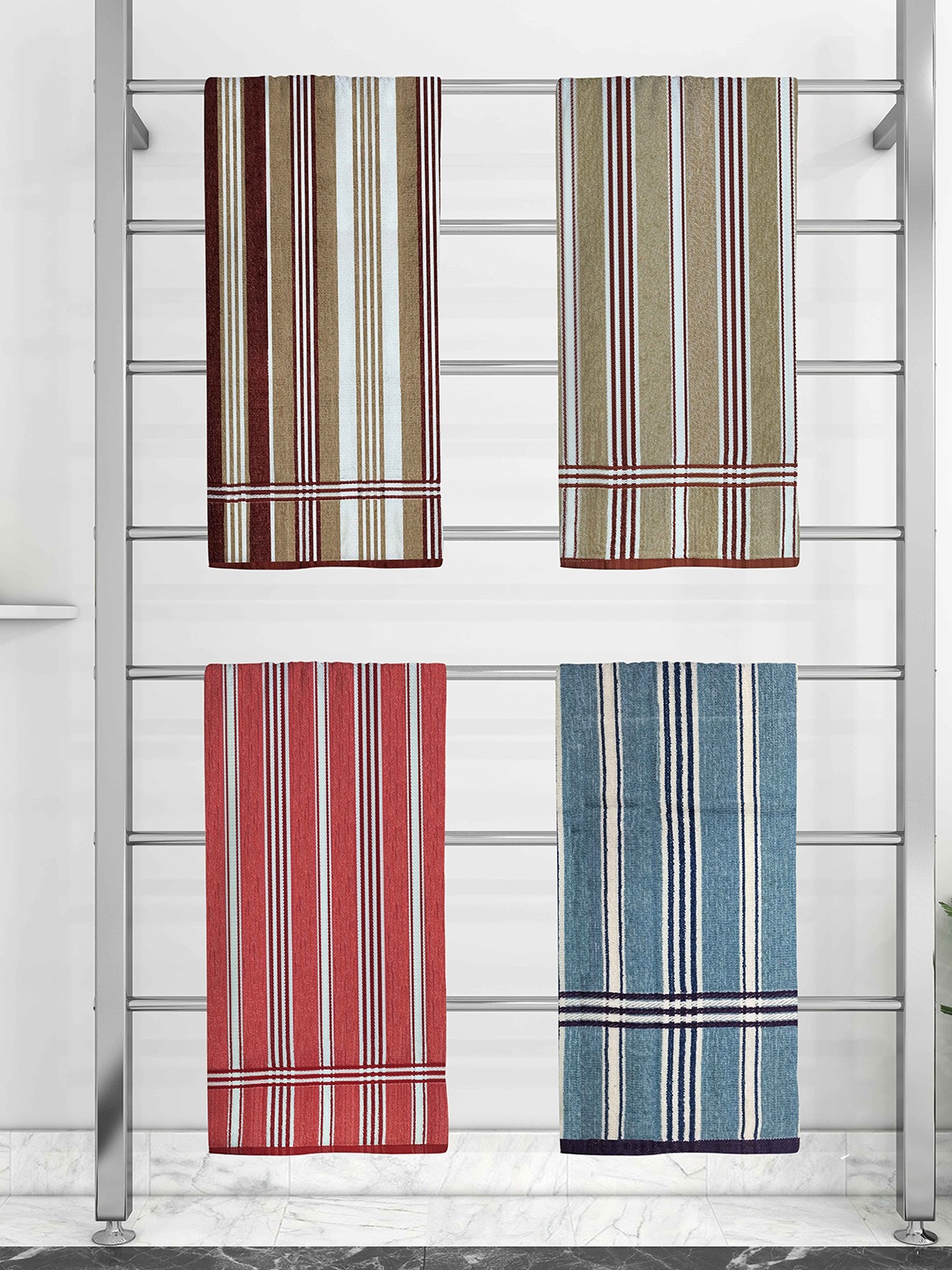 

Athom Trendz Set Of 4 Striped Pure Cotton 210 GSM Bath Towel, White