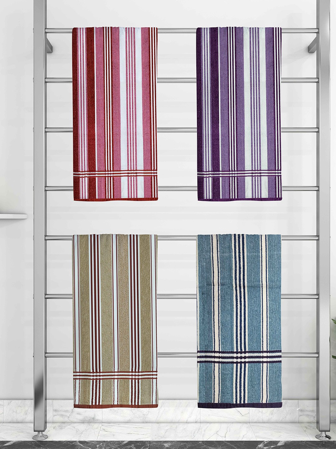 

Athom Trendz Set Of 4 Striped 210 GSM Pure Cotton Bath Towels, Multi