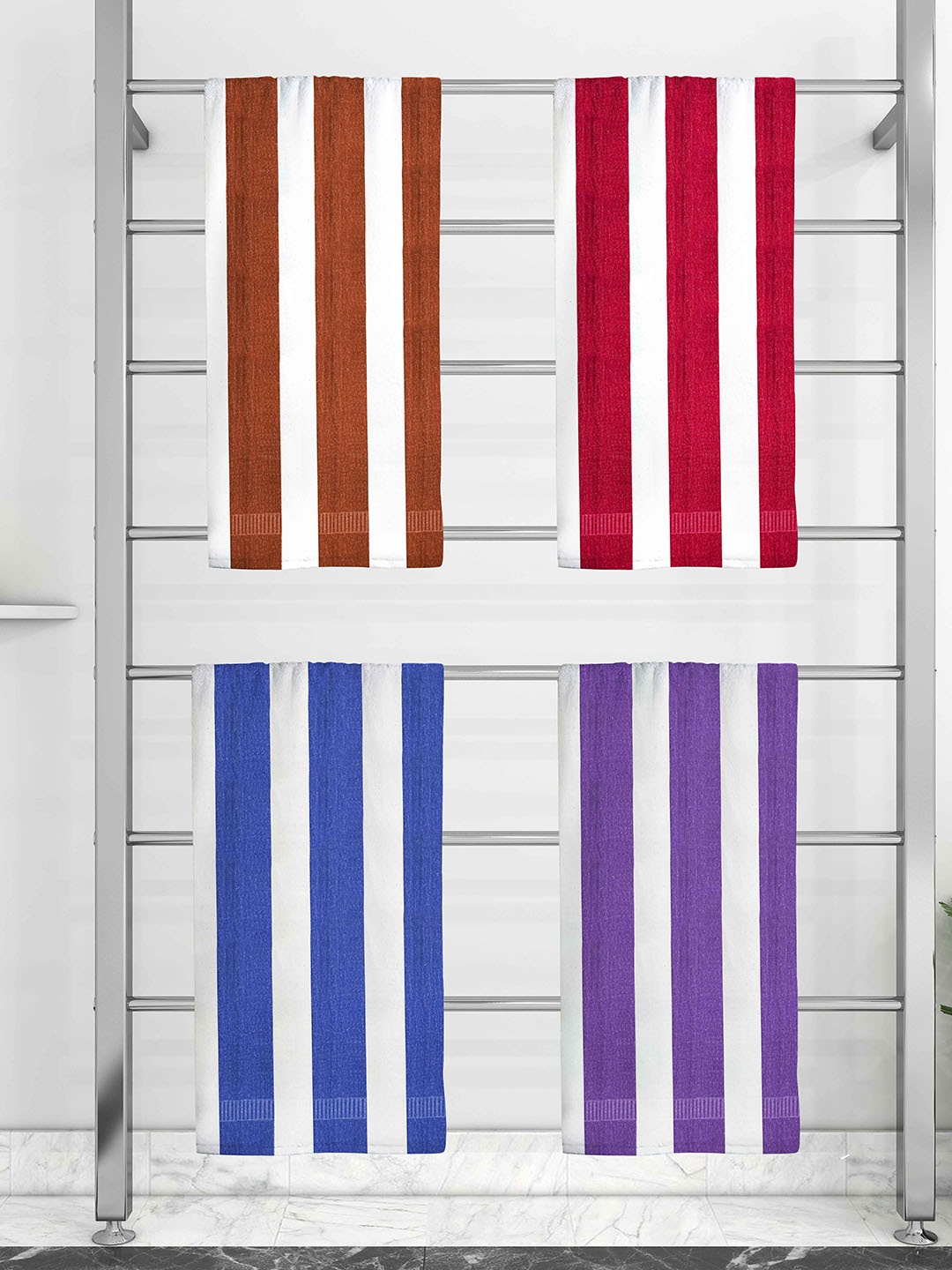 

Athom Trendz Set Of 4 Striped 210 GSM Pure Cotton Bath Towels, Blue