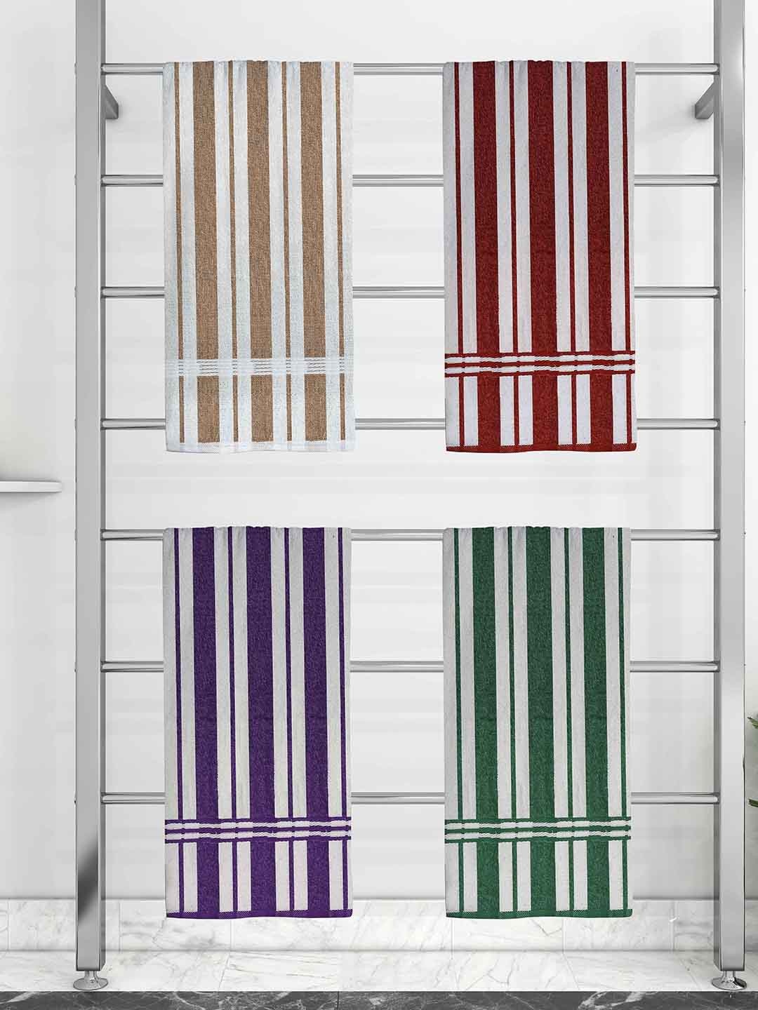 

Athom Trendz Set Of 4 Striped 210 GSM Pure Cotton Bath Towels, White