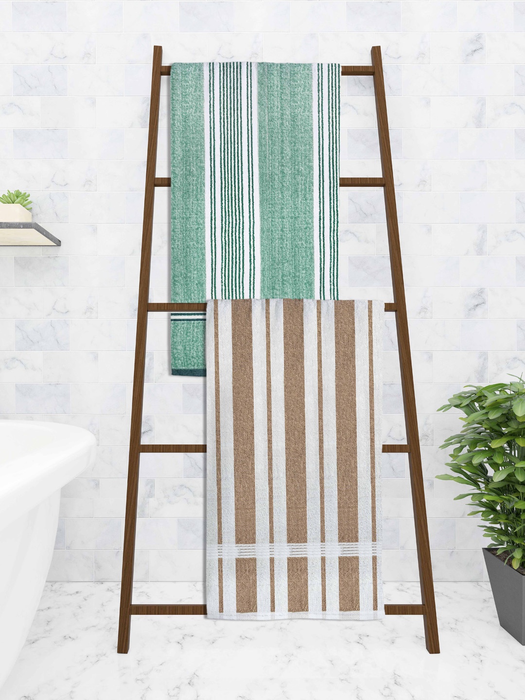 

Athom Trendz Set Of 2 Striped 210 GSM Pure Cotton Bath Towels, Multi