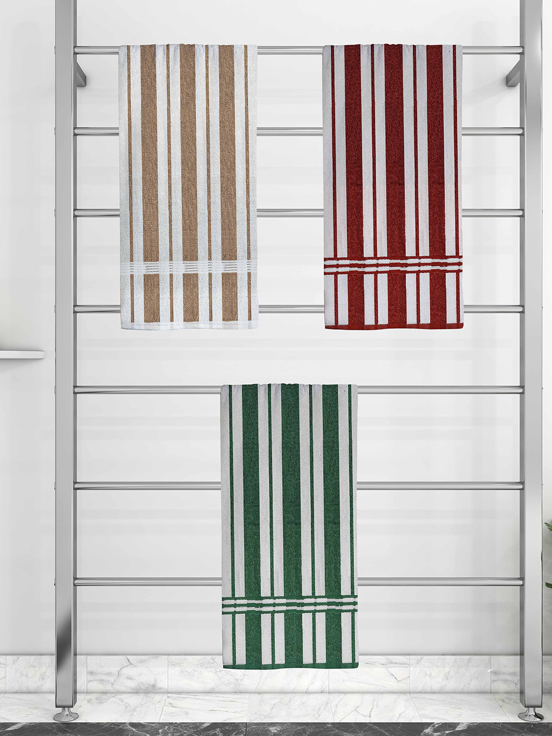 

Athom Trendz Set Of 3 Striped 210 GSM Pure Cotton Bath Towels, White