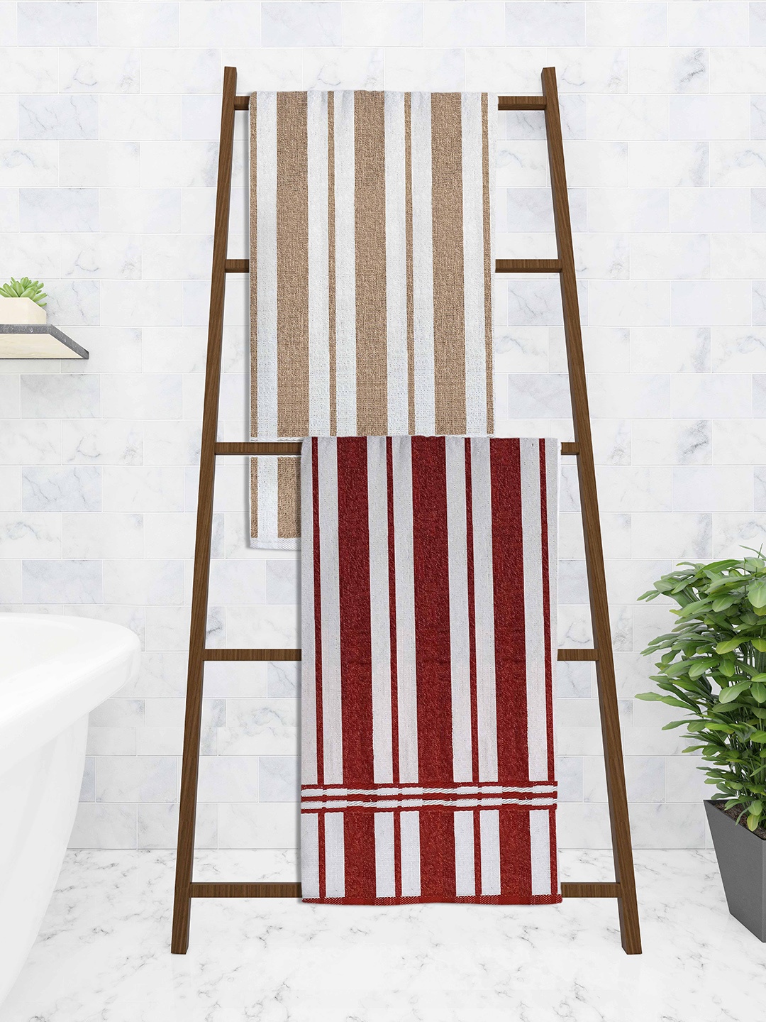 

Athom Trendz Set Of 3 Striped 210 GSM Pure Cotton Bath Towels, Multi
