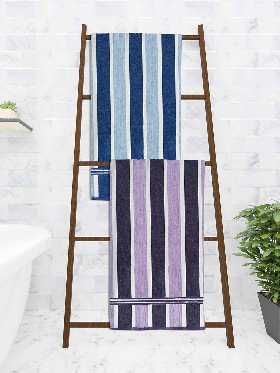 

Athom Trendz Set Of 2 Striped 210 GSM Pure Cotton Bath Towels, Multi